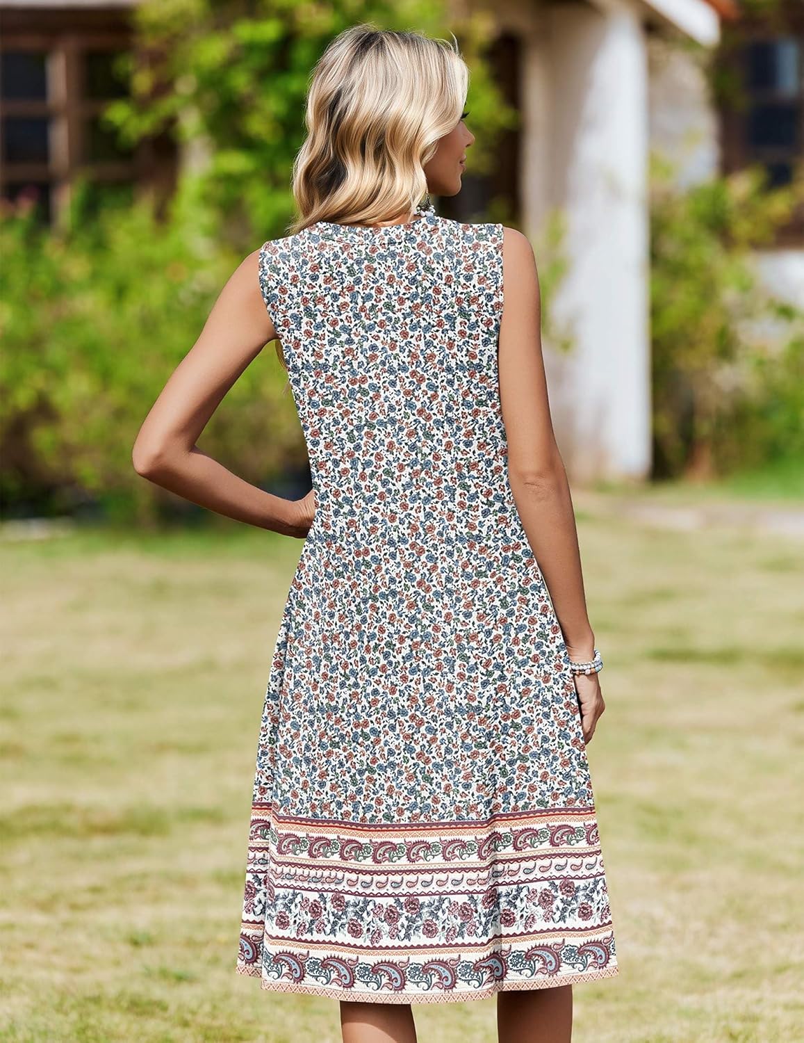 Zeagoo Women Summer Casual Dress 2026 Sleeveless Midi Tank Sundress with Pockets V Neck Buttons Pleated A Line Tshirt Dress - Image 6