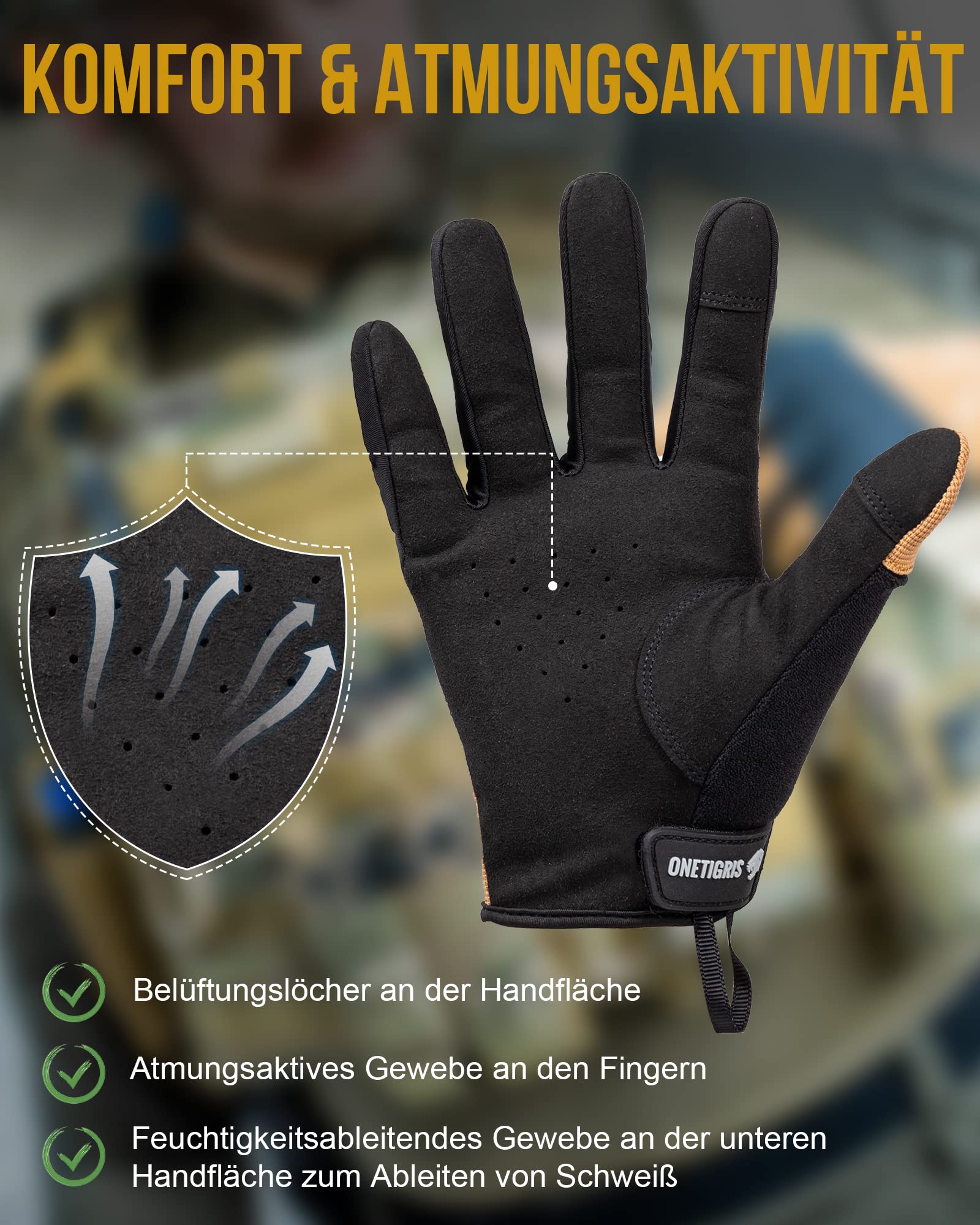 OneTigris Guanti tattici touch screen militari da uomo, guanti da moto, per attività all'aria aperta, da motocross, da arrampicata, per softair, paintball, trekking, caccia, ciclismo