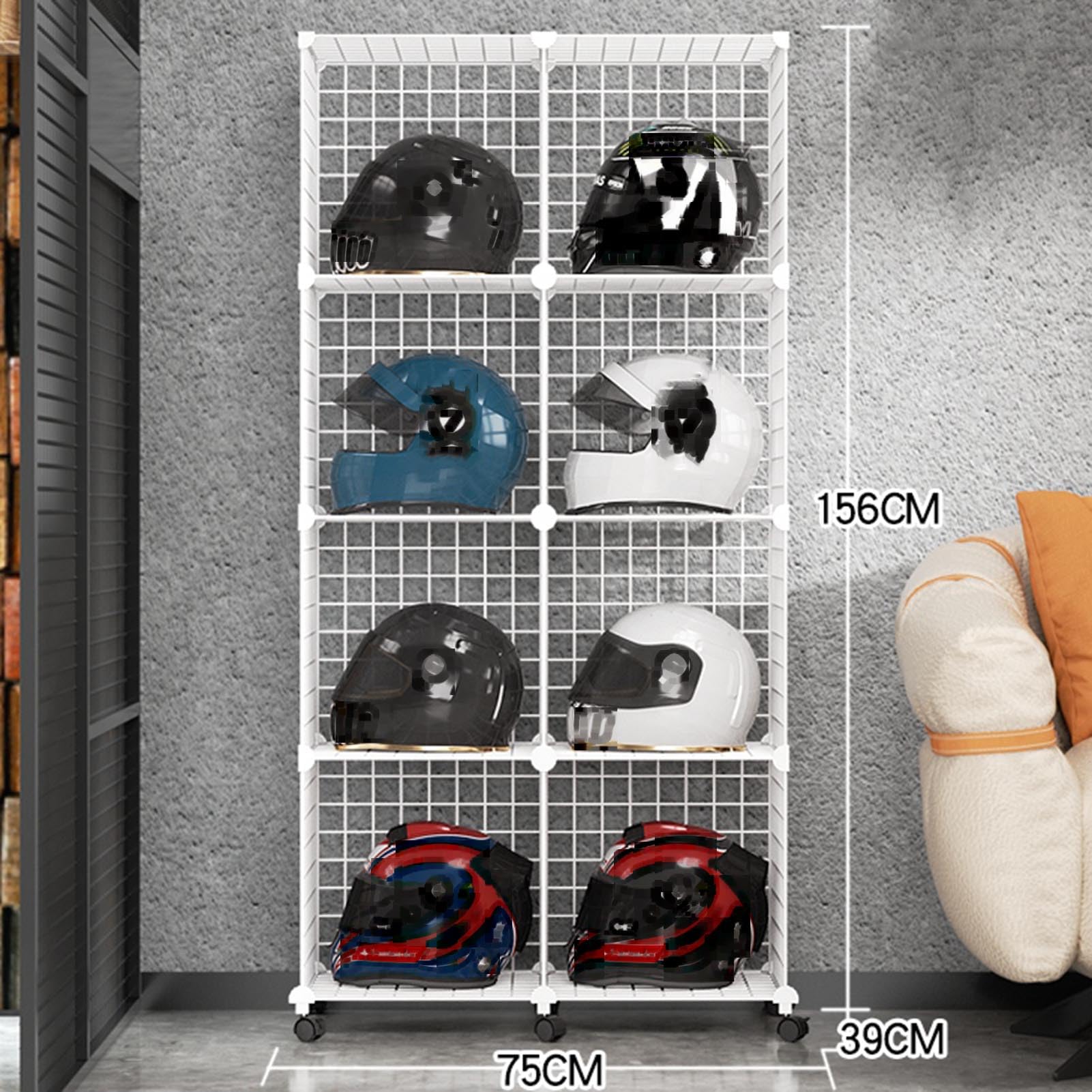 Motorradhelm-Aufbewahrungsregal - Metallhut Organizer für Fußball-, Fahrrad- und Baseballhelme - Großer Hutanhänger für Geschäft, Werkstatt und Garderobe Schwarz, 20 Gitter