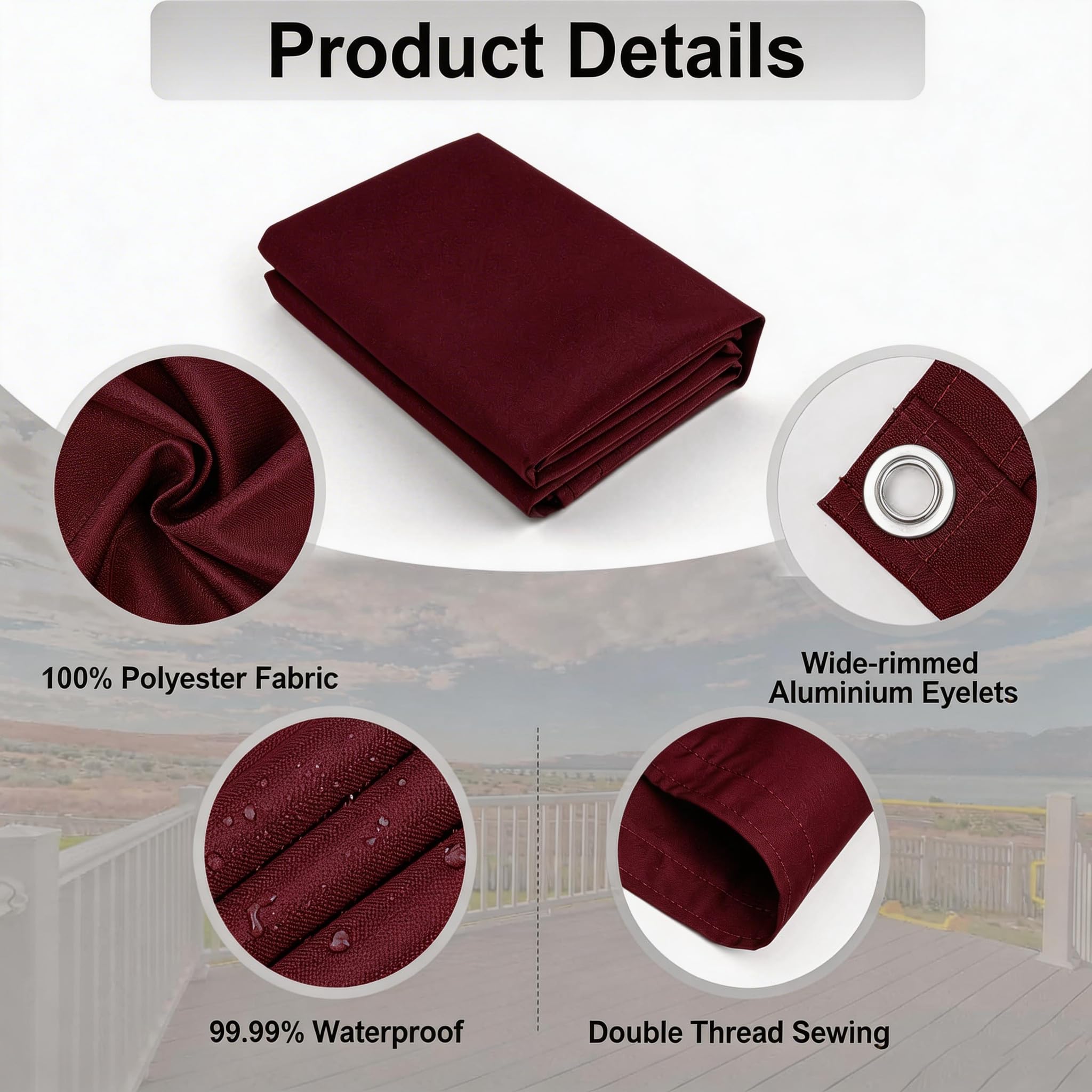 Bâche de Balcon Brise-Vue Imperméable Protection UV 90 x 320 cm Vin Rouge