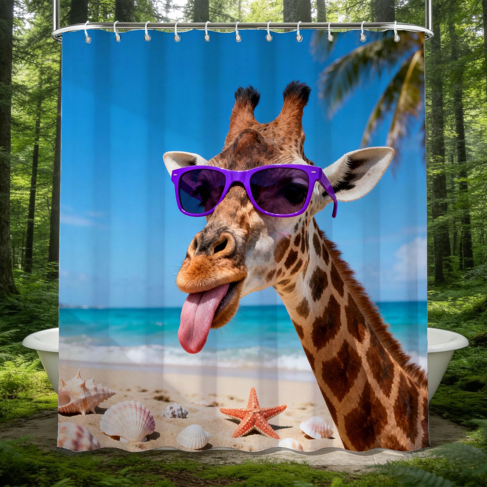 Hongduo 3D Giraffe Shower Curtain for Stalls Bathtubs Lovely Bathroom Decor Shower Curtain Set Polyester Fabric Waterproof 180x200cm/71X79 Inch with Hooks
