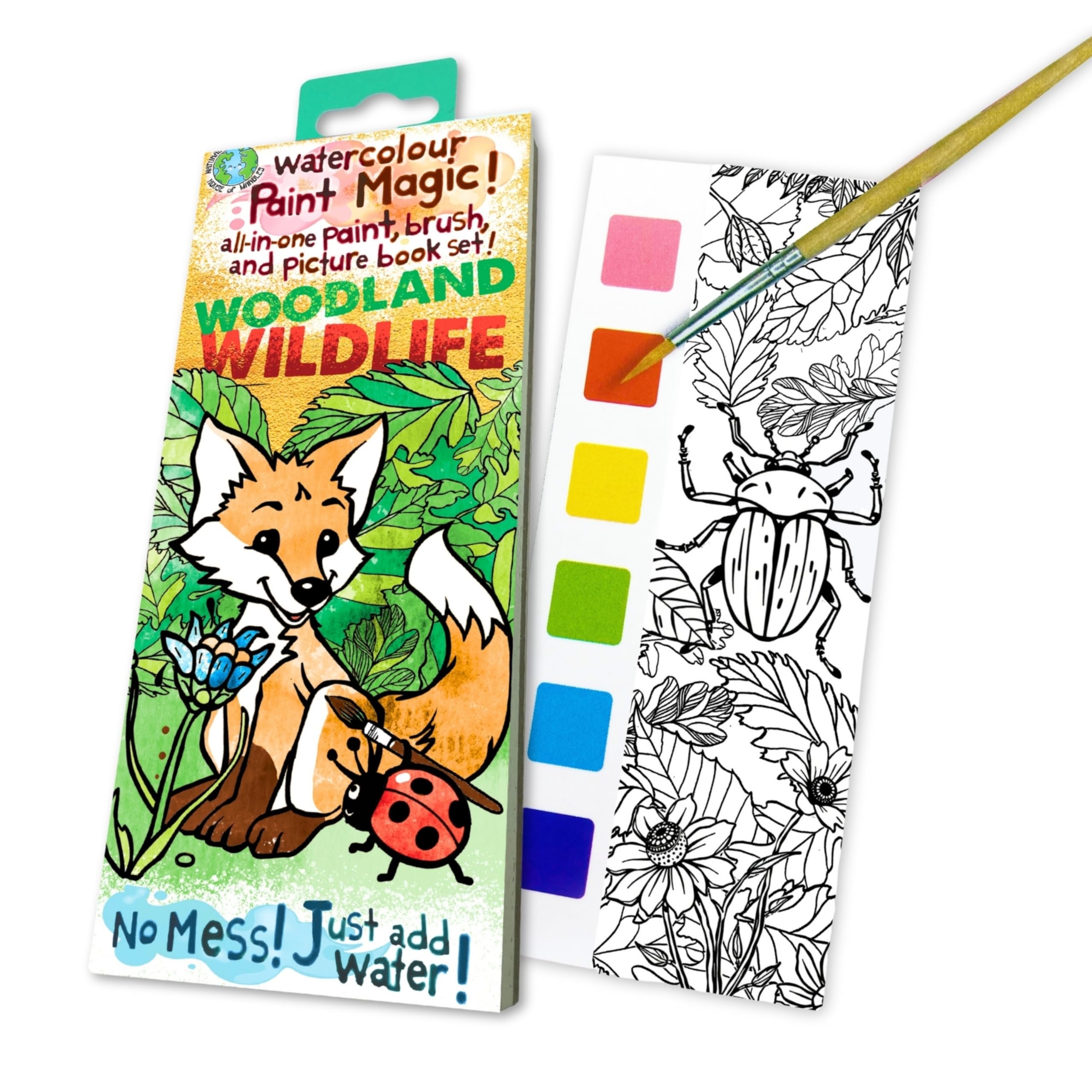 House Of Marbles Multi-Coloured Paint Magic Woodland Wildlife For Children – Mess-Free Water Painting Activity Book