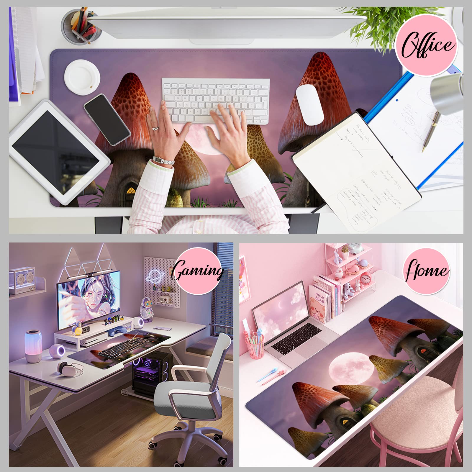 Alfombrilla de mouse grande para juegos XXL con diseño personalizado para laptop, computadora PC (hongo - 35 x 15.7 x 0.1 pulgadas) (hongo - 3)