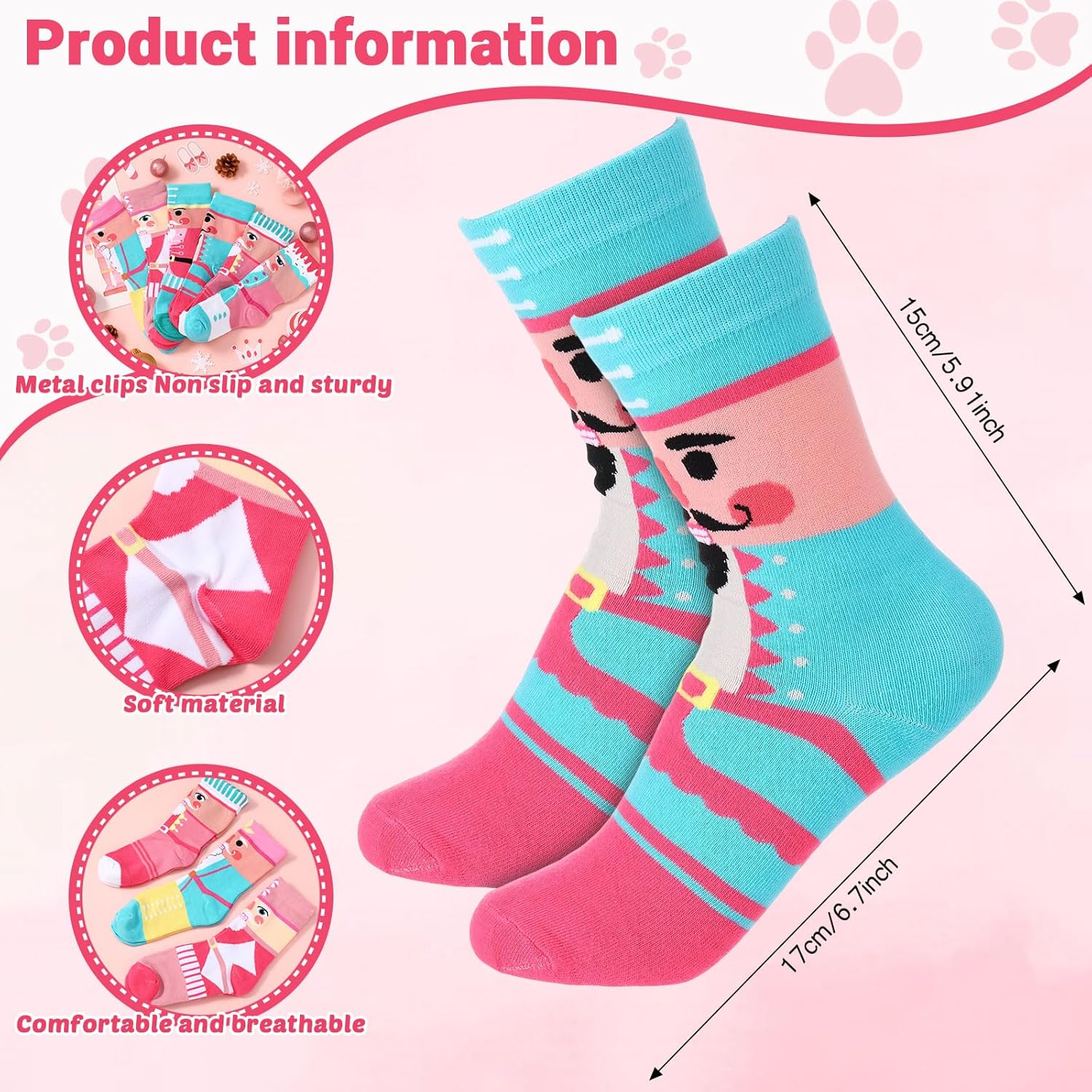 Foaincore 12 Pairs Christmas Socks Pink Nutcracker Novelty Ballet Socks for Christmas Women's Gift - Image 4