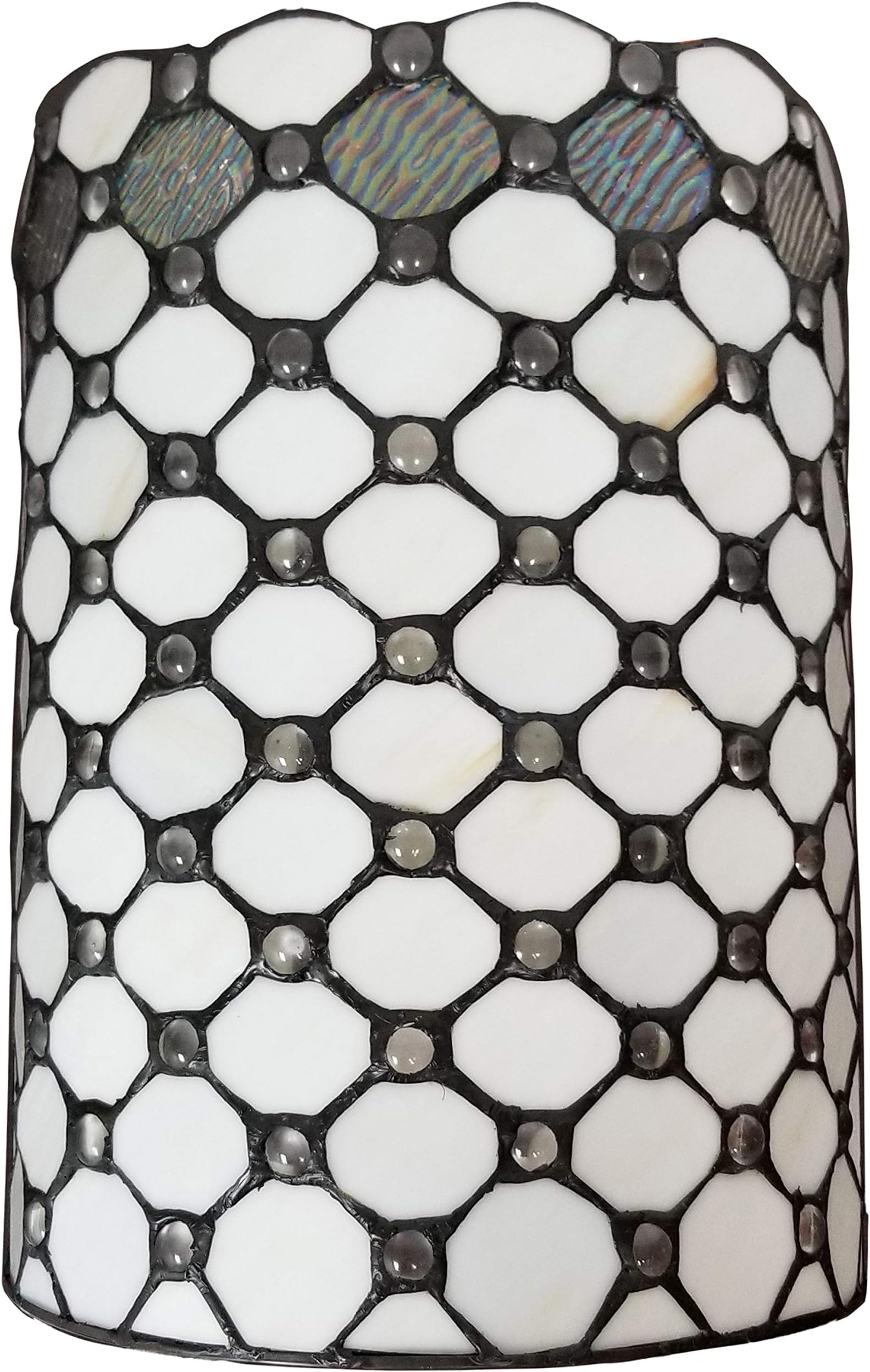 Tiffany Style Wall Lamp White Jeweled 2 Light Stained Glass Vintage Antique for Hallway Bedroom Living Room 10" Wide 13.5" Tall Gift AM041WL10B Amora Lighting,