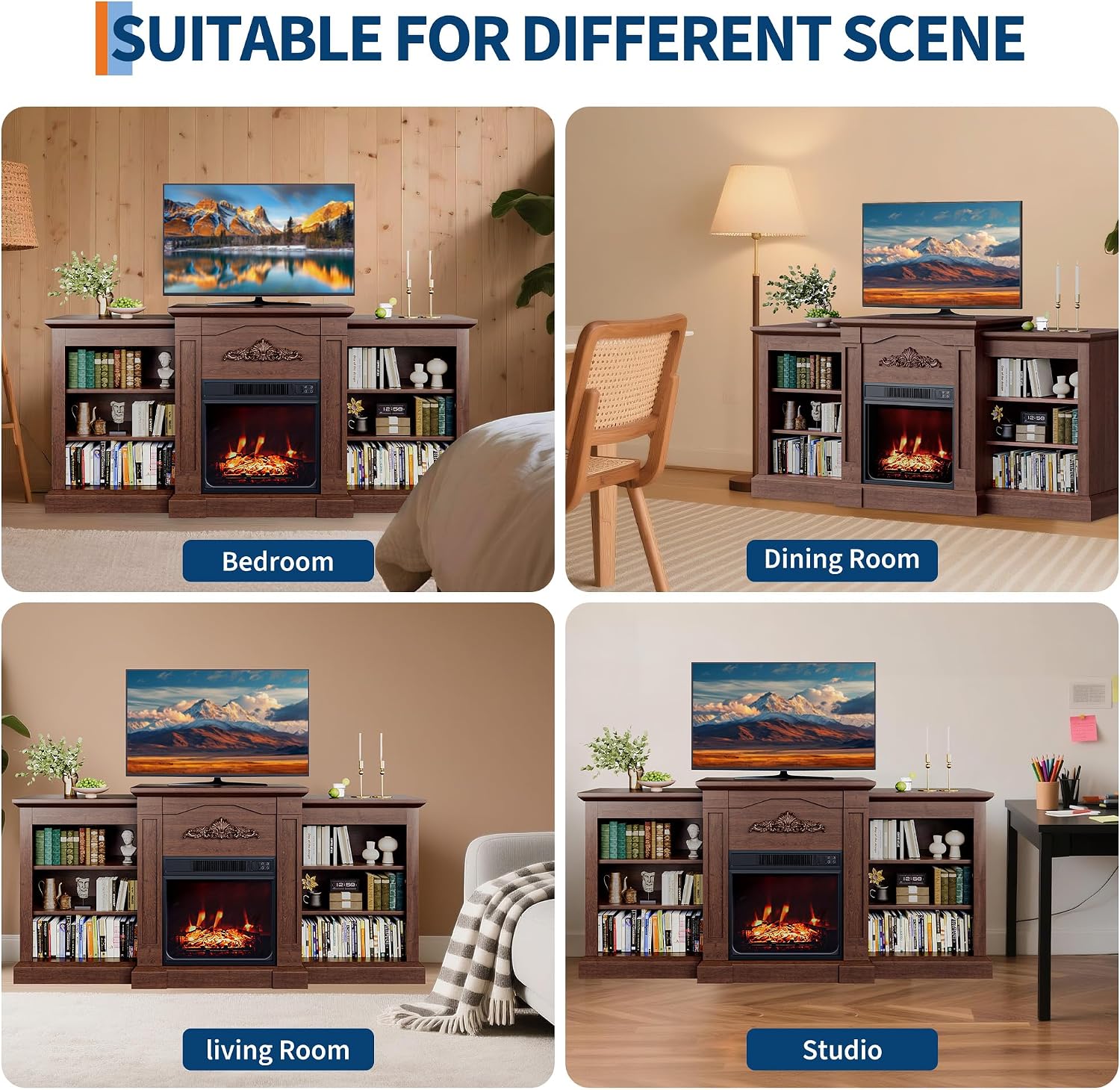 67" Fireplace TV Stand with Mantel, 18" Electric Fireplace Insert & Cabinets, Entertainment Center for Living Room or Bedroom, Fits TVs Up to 67", Remote Control, Gray