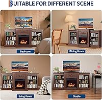 Vista 5 de Soporte de TV con chimenea de 60 pulgadas con chimenea, chimenea eléctrica, llama 3D, calor y almacenamiento ajustables, centro de entretenimiento