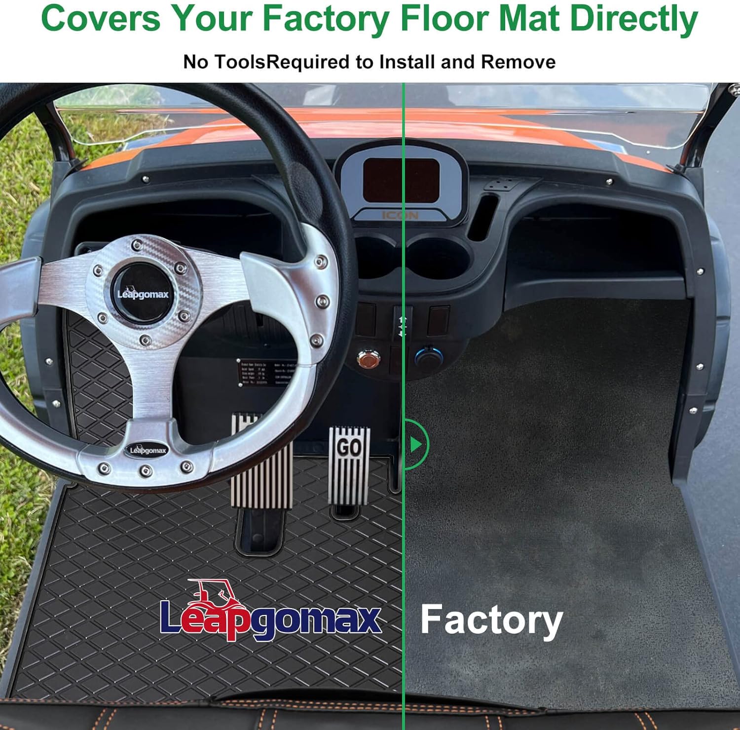 Golf Cart Floor Mat for ICON i20 i40 Full Coverage Floor Liner Mat Replacement Compatible with iCON Golf Carts (i20, i40) and Advanced EV (Gen1) Rubber Non-Slip Easy to Clean