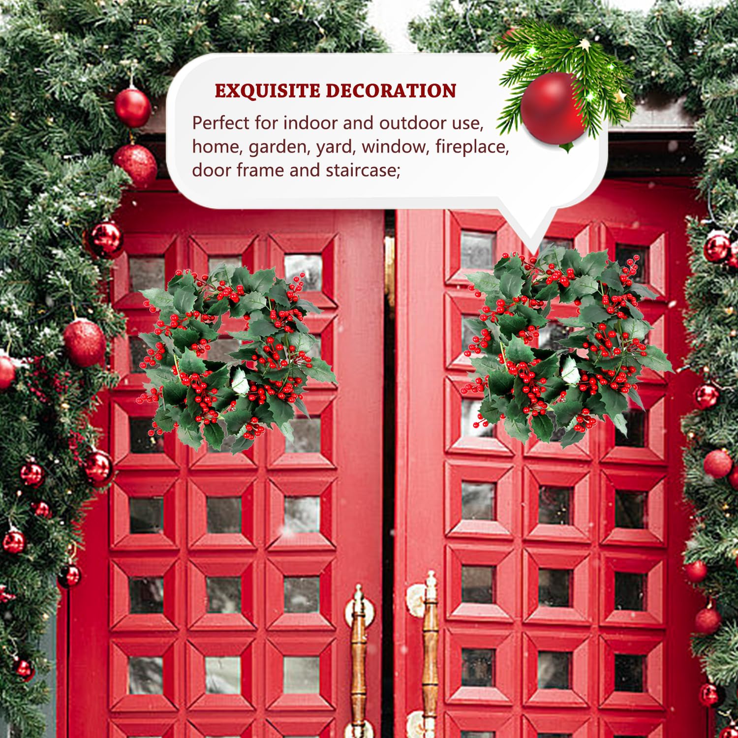 2 Piezas 200 cm Guirnalda NavideñA Frutos Rojos, Guirnalda Navidad Bayas Acebo Artificial Guirnalda, Flexibles para Armarios, Ventanas, Festivales, Fiestas, Interior y Exterior