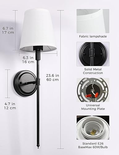 Miniatura 5 de DORESshop Juego de 2 apliques de pared, lámparas de pared industriales retro, lámpara de tocador de baño con pantalla de tela, lámpara de pared para