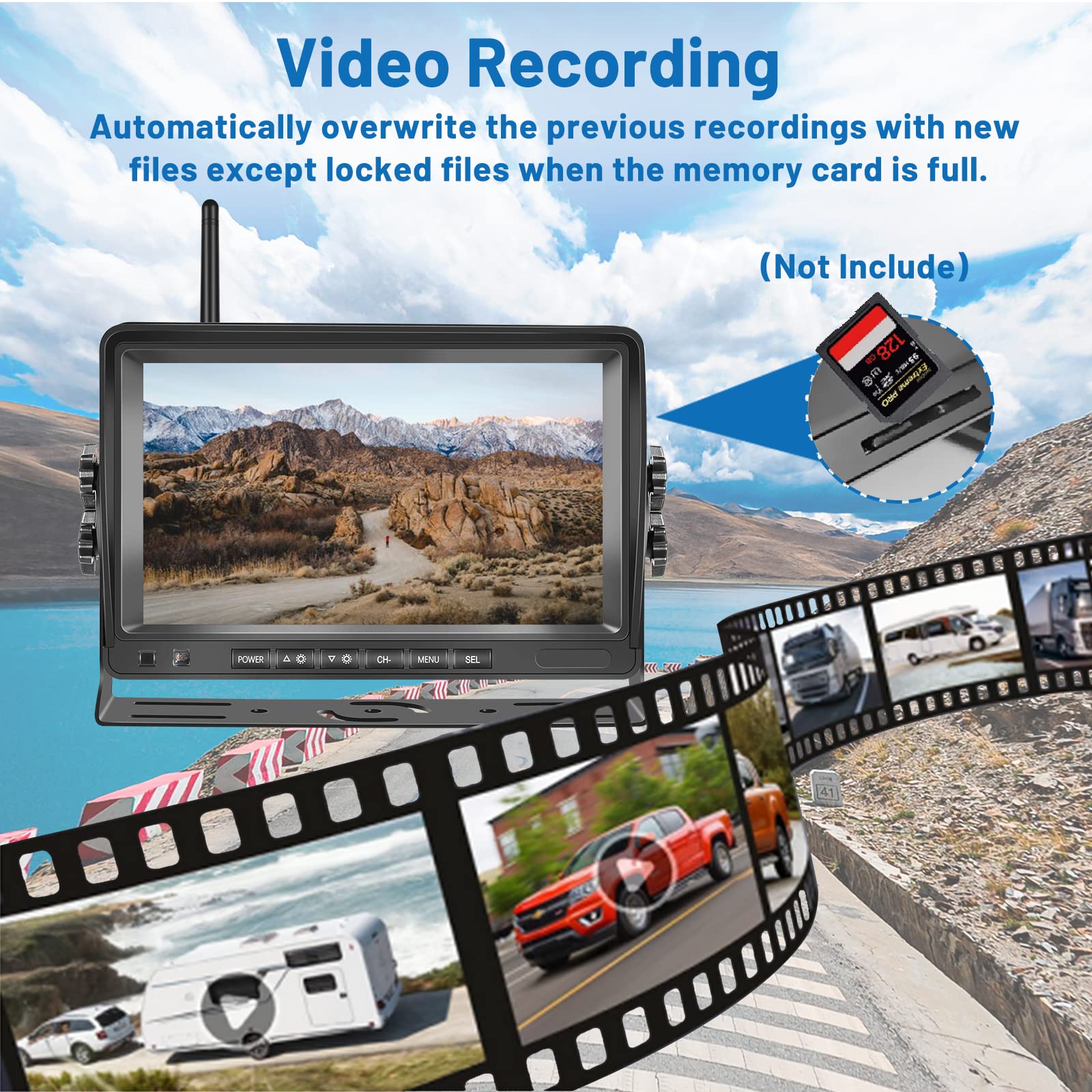 Hikity Kit Digitale Retrocamera Auto Wireless con Registrazione Video, Scermo IPS Monitor da 7" Impermeabile IP66 Visione Notturna IR Telecamera Retromarcia per Auto Camper Camion RV Roulotte Bus