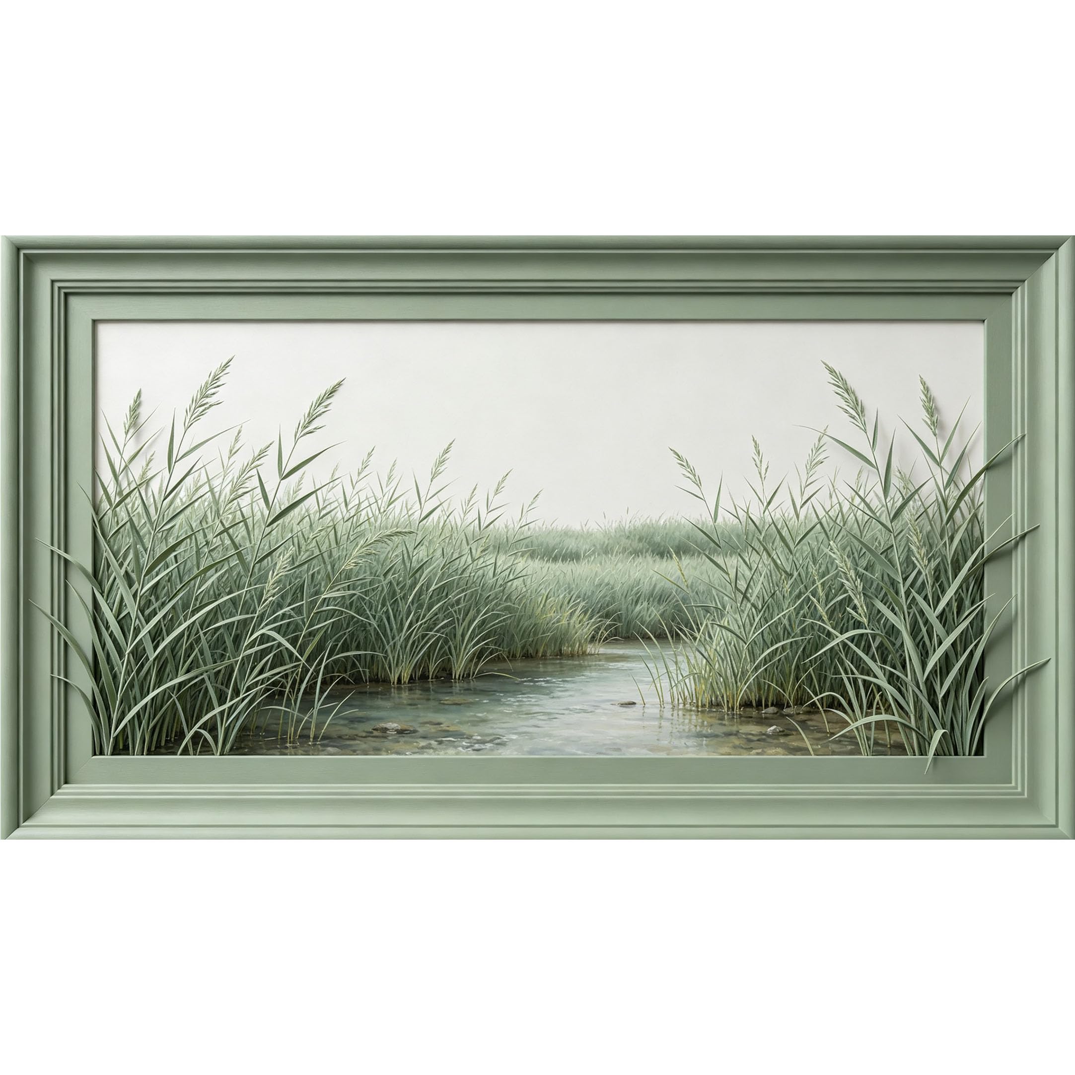 QZLITHOTIC 50×90cm3D Framed Wall Art， Natural Reed Marsh River Landscape， Self?Adhesive Mural， Water?Activated Peel & Stick Fabric Decor Wall Decal for Bedroom Living Room