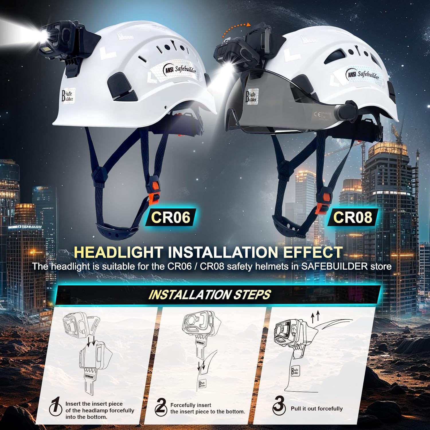 SAFEBUILDER SHL01 Head Light for CR06 and CR08 Hard Hats Accessories Headlamp for Safety Helmet