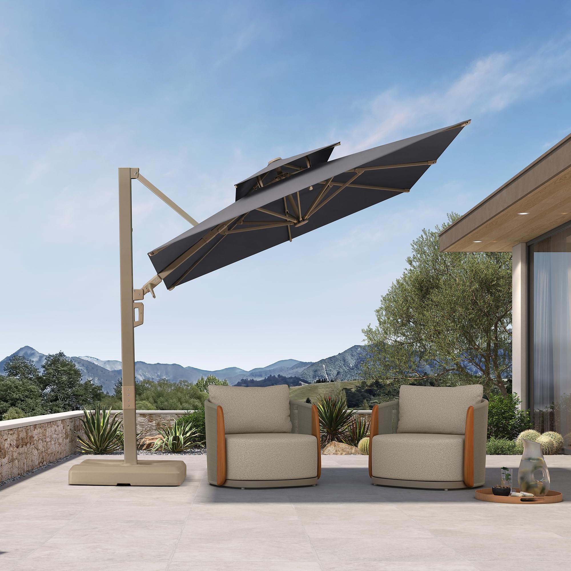 PURPLE LEAF Cantilever Umbrella 8 FT Double-Vented Canopy Gray
