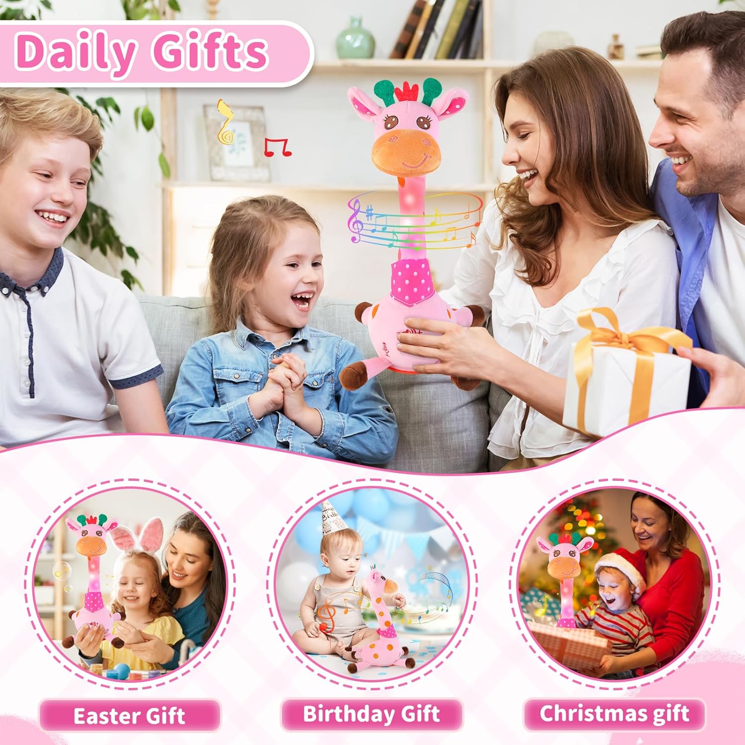 Emoin Dancing Talking Giraffe Toy for Baby Toddler, Dancing Giraffe Toy Singing Mimicking Recording Repeating What You Say with LED English Sing for Boys Girls Gift, 15 Second Recorde