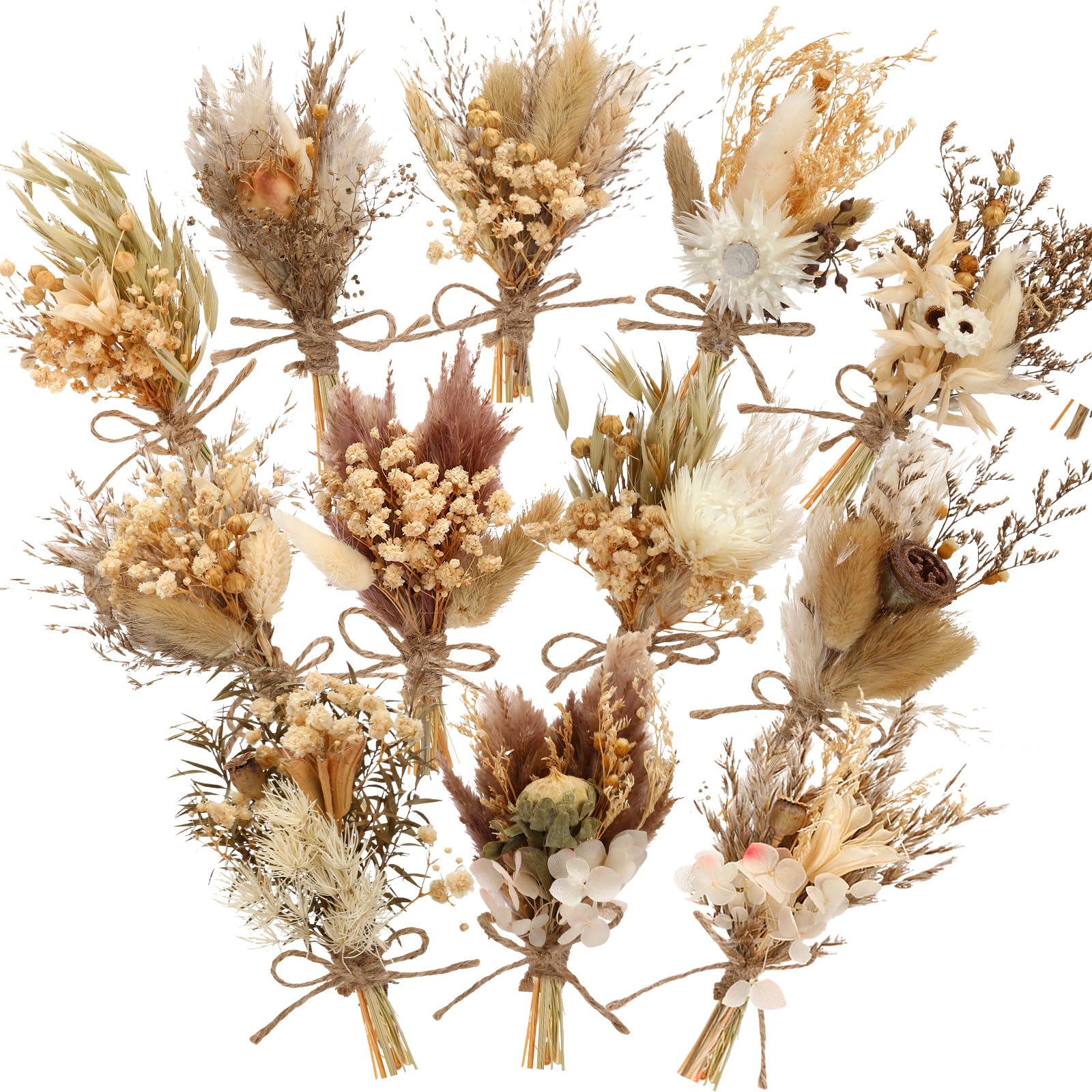 Layhit Boho-Trockenblumenstrauß, Mini-Hochzeit, handgefertigt, Trockenblumen, Dekoration für Vasen, Basteln, Foto-Boutonniere für Männer, Blumenpflanze für Brautjungfer, Geschenk