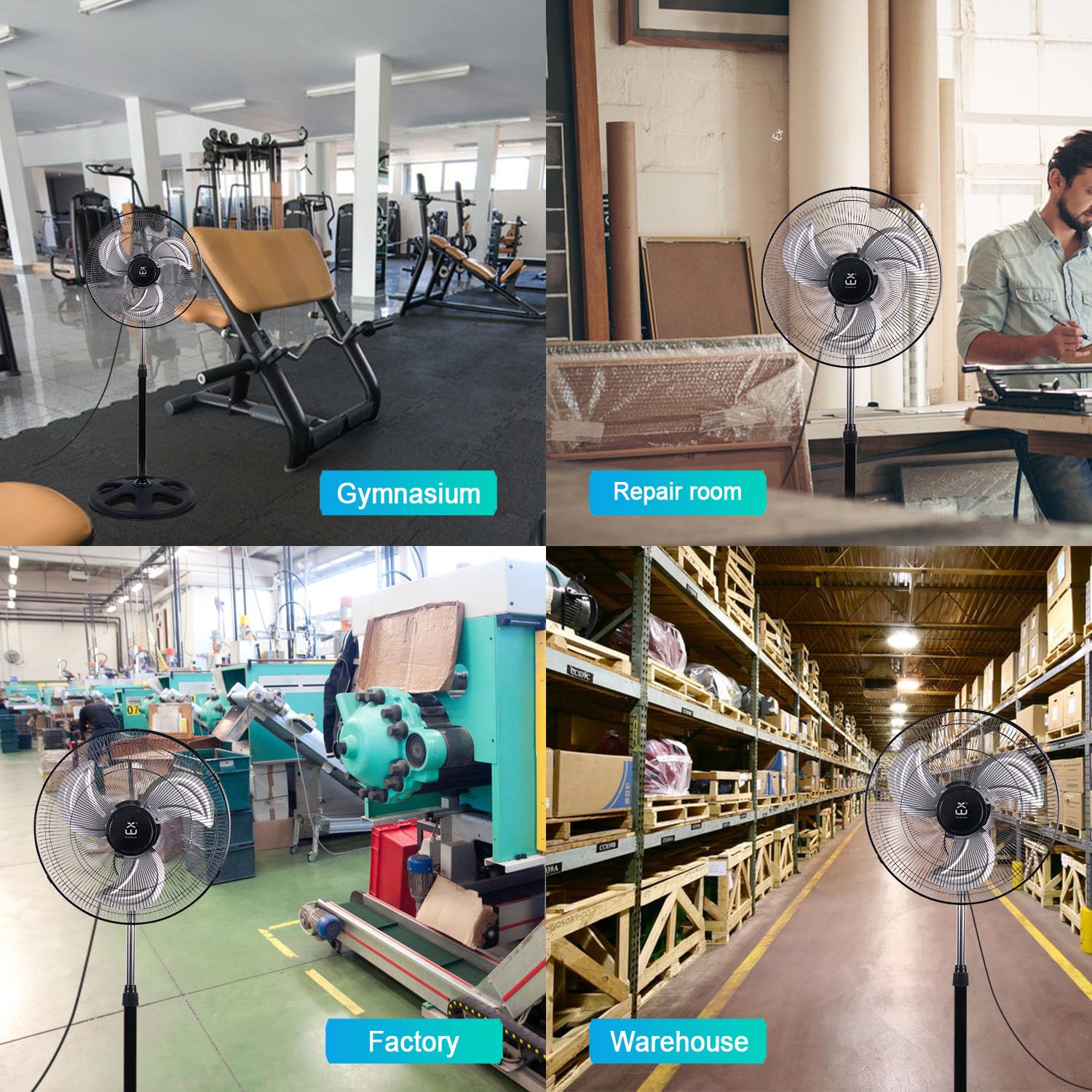 Standventilator 50cm Industrie Ventilator mit 3 Aluminiumflügeln, 80W Starker Luftstrom, 3 Geschwindigkeitsstufen, 90° Oszillation, Höhenverstellbar 101-130cm, Leiser Betrieb für Wohnzimmer Büro