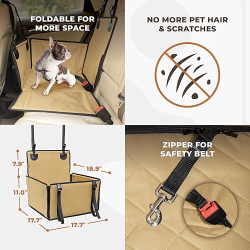 Miniatura 6 de Wuglo Asiento de automóvil para perro extra estable, asiento de automóvil reforzado para perros de tamaño mediano con 4 correas de sujeción, asiento