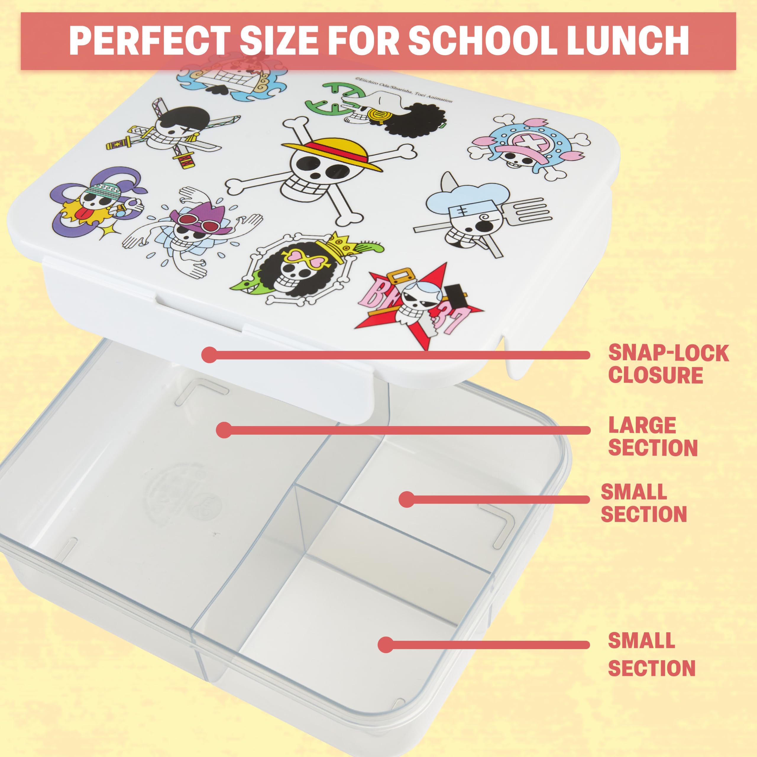 Get Trend One Piece Personaggi Porta Pranzo Bambini, Set 2 Pezzi con Senza BPA Bento Box 3 Scomparti e Borraccia Coperchio Apribile con Cannuccia 580 ml Scuola Idea Regalo (Multi One Piece)