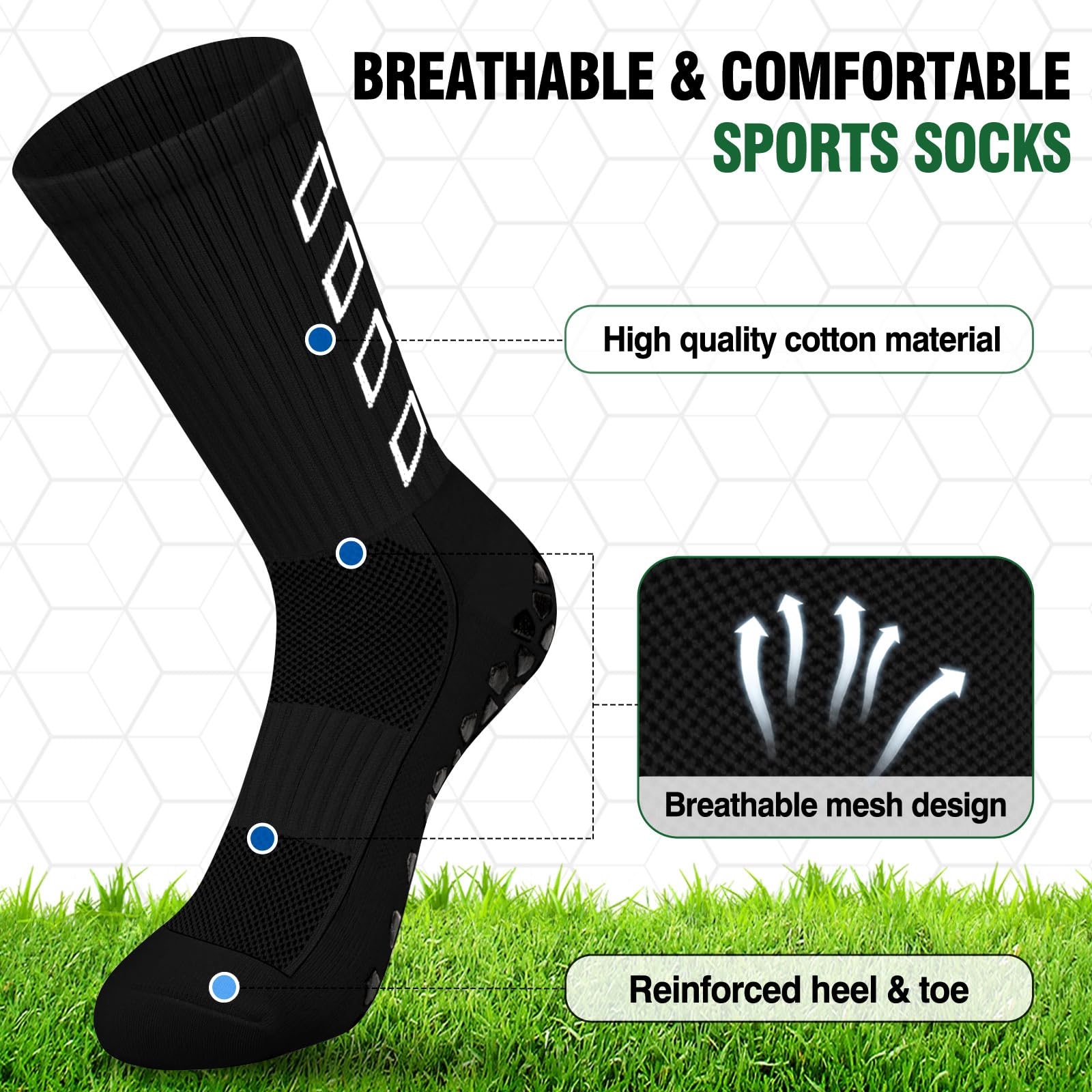 ENONEO Calze Calcio Antiscivolo Uomo 37-45 Calze Antiscivolo Calcio Anti Vesciche Addensare Cotone Calzini Sportivi Donna Traspirante Calzini Grip Calcio per Ciclismo Trekking