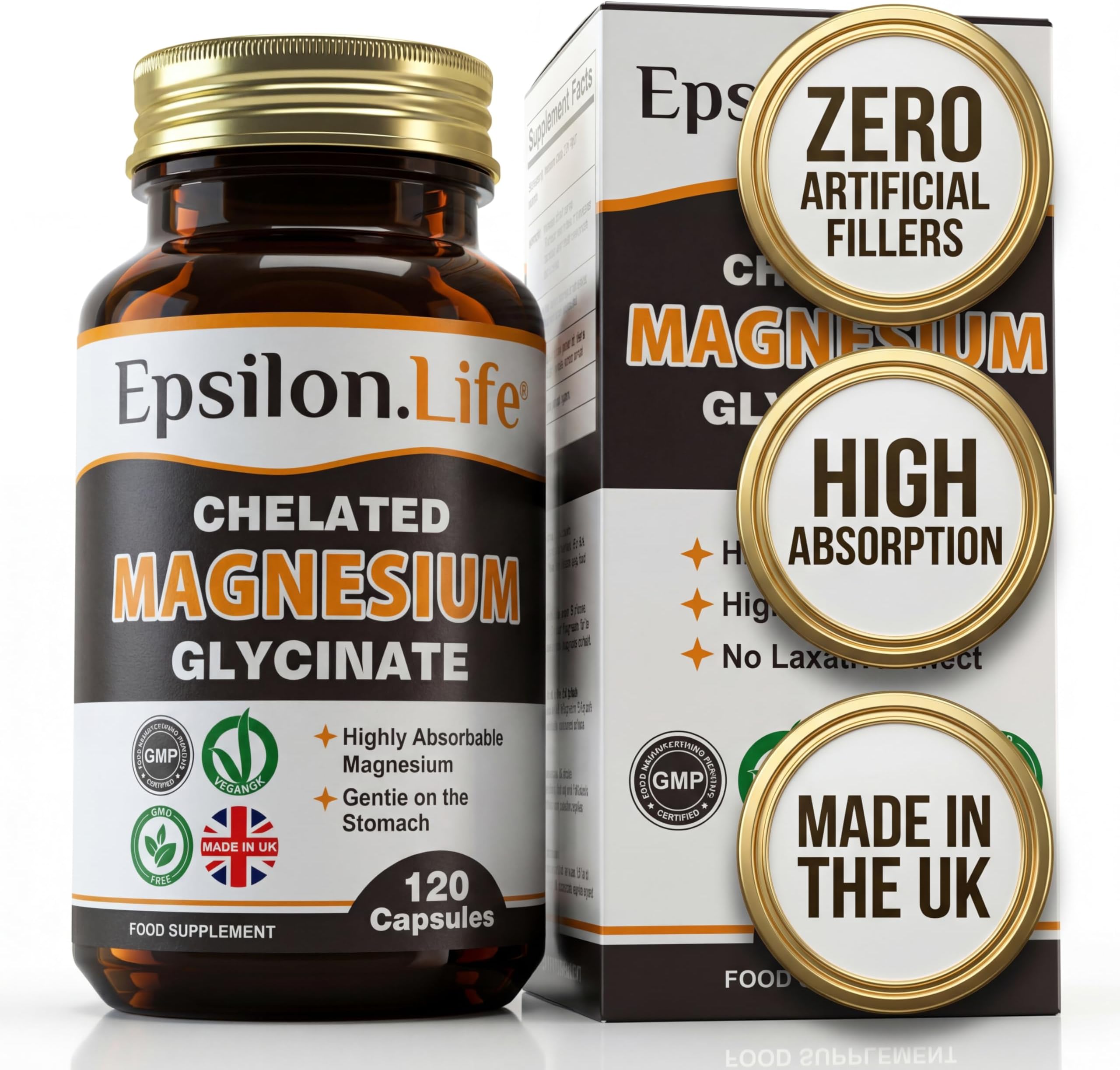 Magnesium Glycinate Supplements - Chelated Magnesium Bisglycinate Supplement - 120 Easy to Take Vegan Capsules - 500mg Unbuffered Magnesium-Glycinate per Capsule - UK-Made