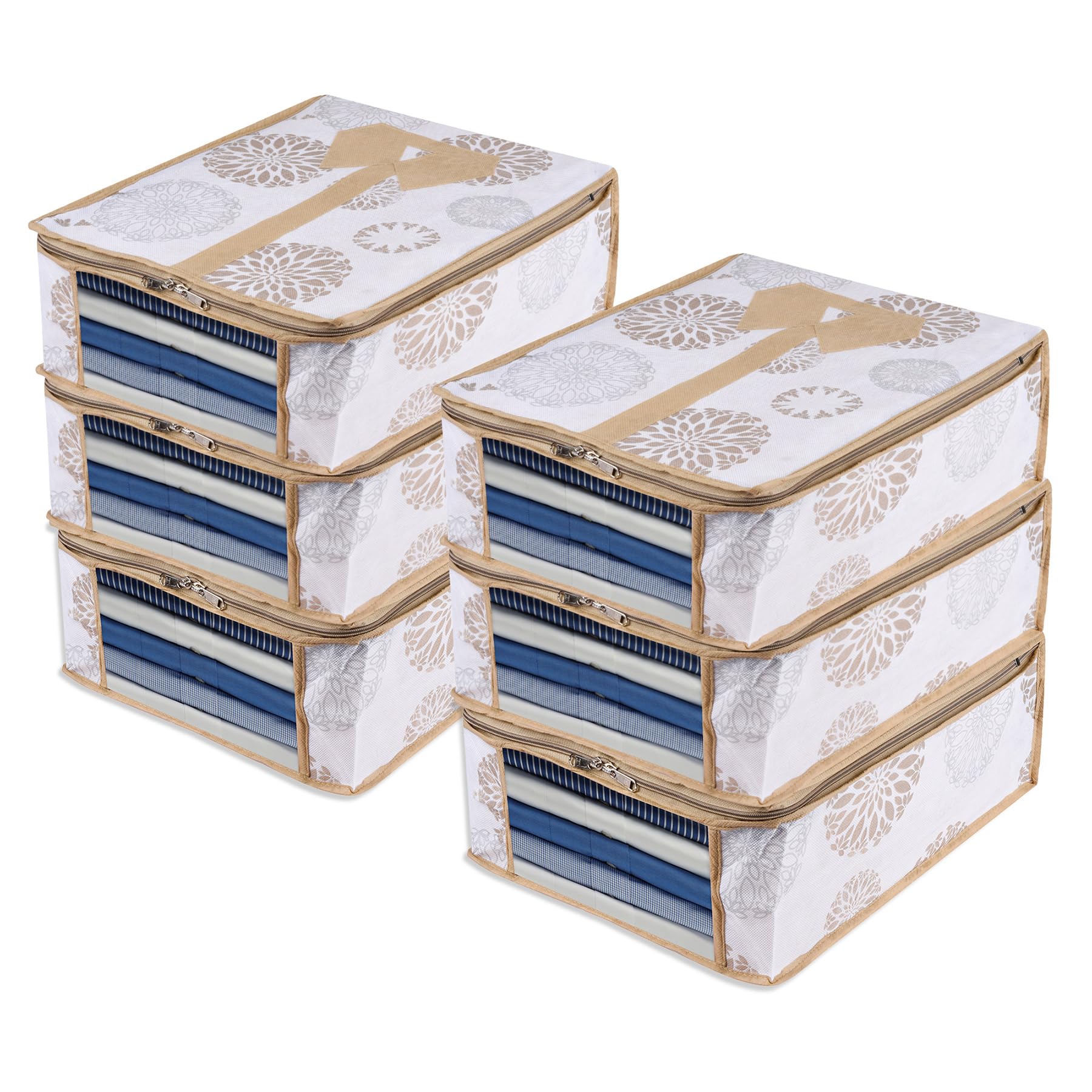 Kuber Industries Pack of 6 Shirt Storage Bag | Wardrobe Storage Bag | Visible Window Shirt Bag | Clothes Storage Bag | Shirt Organizer for Closet | Cloth Organizer | Gola-Print | White