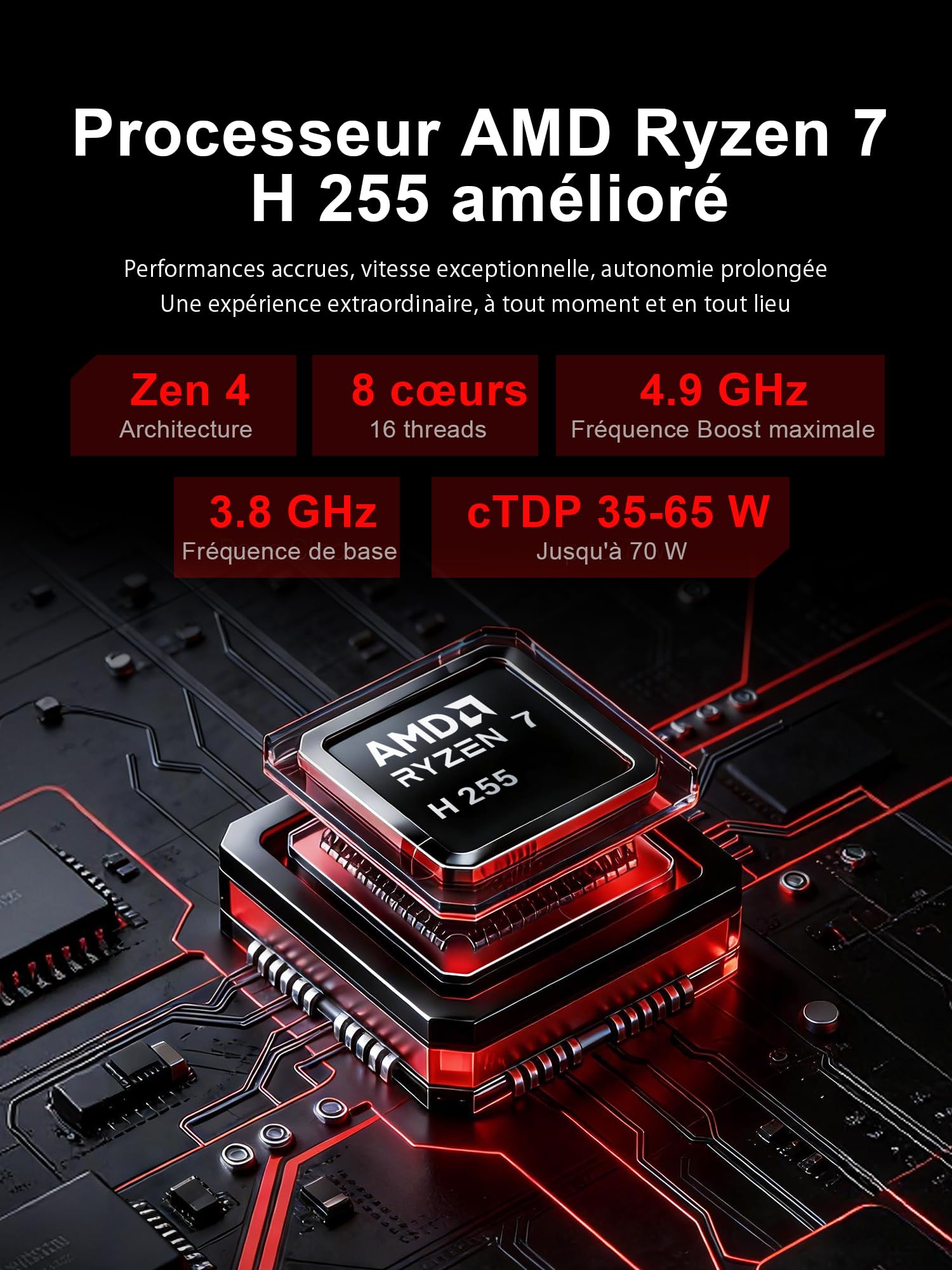 Ordinateur portable, écran QHD+de14 pouces (2880x1800), processeur AMD Ryzen 7 H255 (8 cœurs/16 threads, jusqu'à 4,9GHz),32GoLPDDR5,SSD1To (extensible jusqu'à 8 To)lecteur d'empreintes digitales, gris