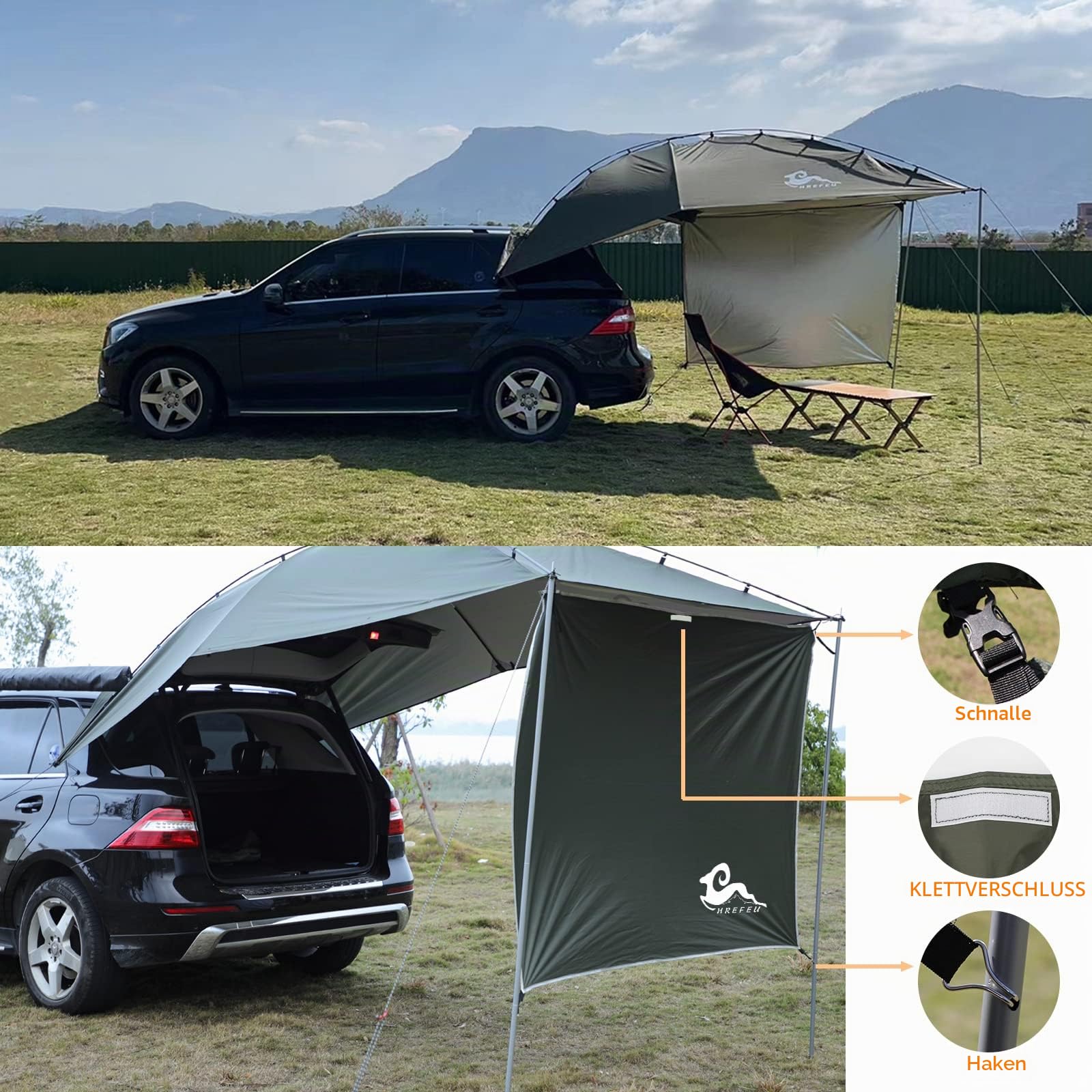 SUV-Heckklappenzelt mit Markise, wasserdicht 3000 mm, UPF 50+, Heckklappen-Sonnenschutz-Markisenzelt für SUV, Van, MPV und CUV in Vollgröße, Camping (Großgröße)