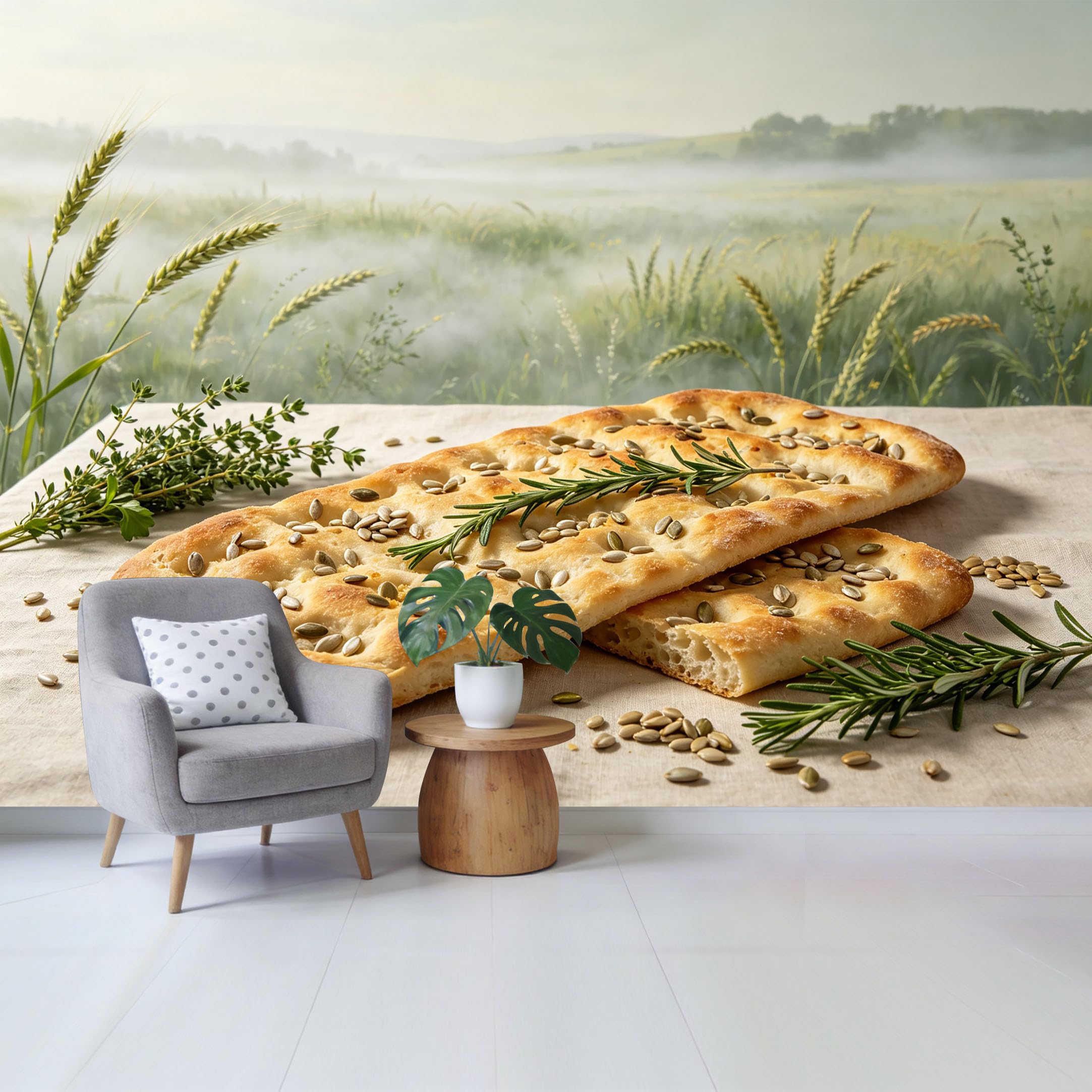 Qzlithotic Yq2605250294 Custom Size Wall Mural Rustic Bakery Wheat Field Morning Mist Landscape Selfadhesive Wall Fabric Removable Wallpaper For Home Office Decor