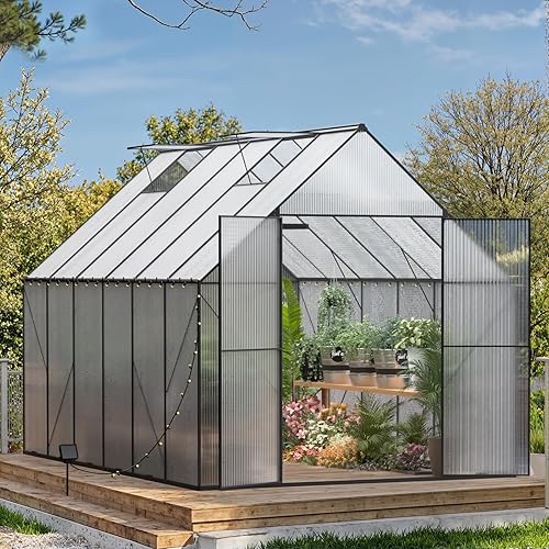 Greenhouse for Outdoors 8X12 FT,Heavy Duty Polycarbonate Greenhouses, Large Walk-in Greenhouse with Roof Vent, Aluminum Hot House for Garden & Backyard