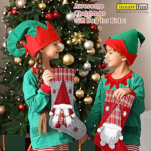 Miniatura 4 de Paquete de 4 medias de Navidad con diseño de árbol de Navidad de ciervo, copos de nieve, calcetines de Navidad de fieltro rojo y blanco, bolsas de