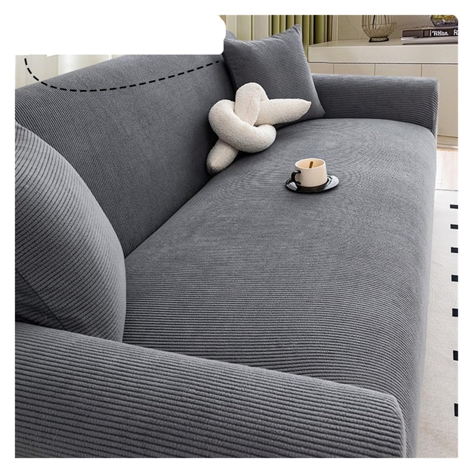 Housse canapé d'angle velours côtelé extensible anti-griffures 1 place