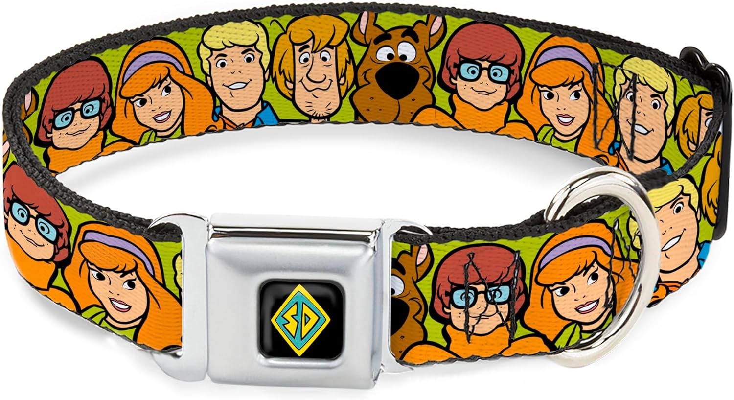 Scooby Doo Pet Collar, Dog Collar Metal Seatbelt Buckle, Scooby Doo Character Faces Close Up Green, 9.5 to 13 Inches 1.0 Inch Wide