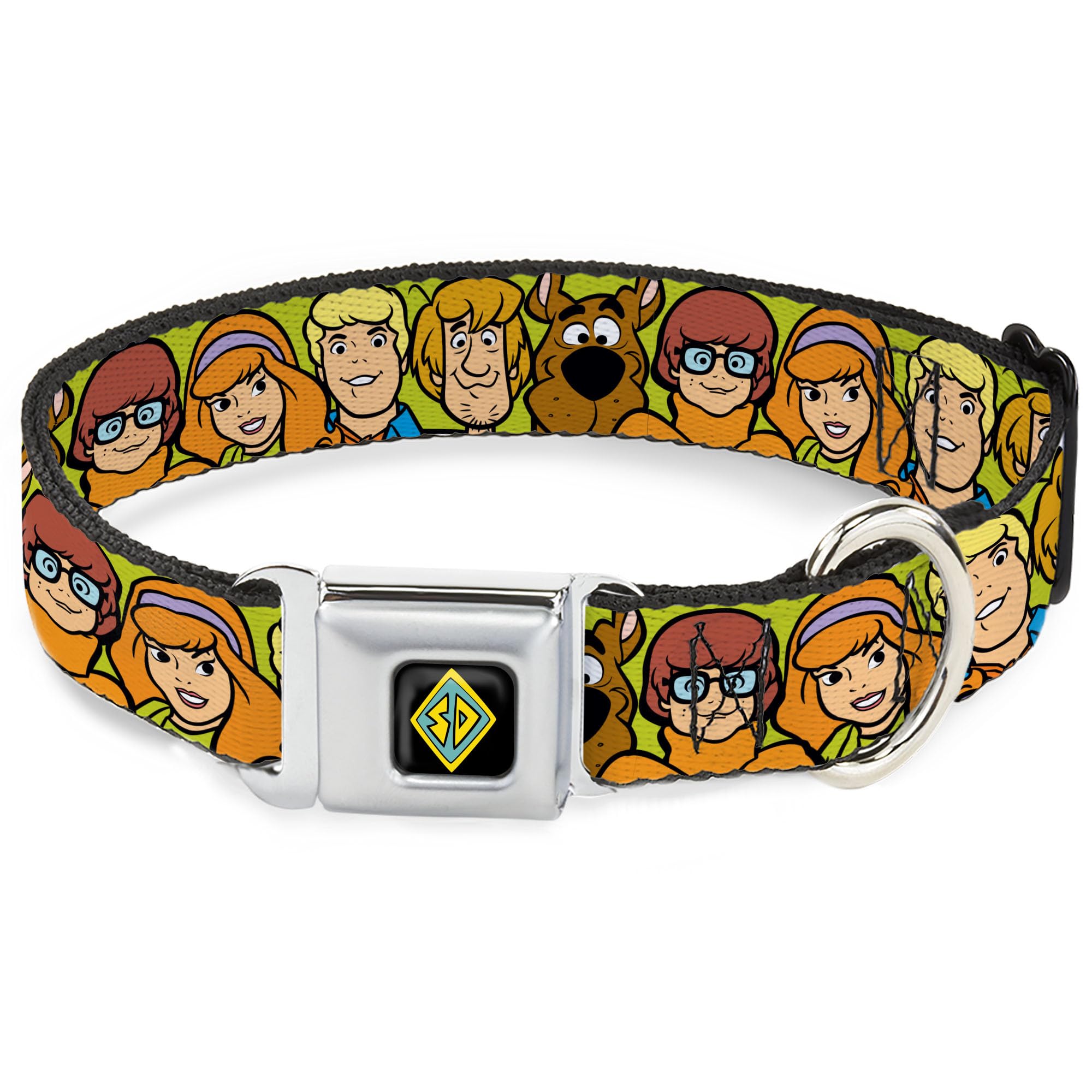 Scooby Doo Pet Collar, Dog Collar Metal Seatbelt Buckle, Scooby Doo Character Faces Close Up Green, 15 to 24 Inches 1.0 Inch Wide