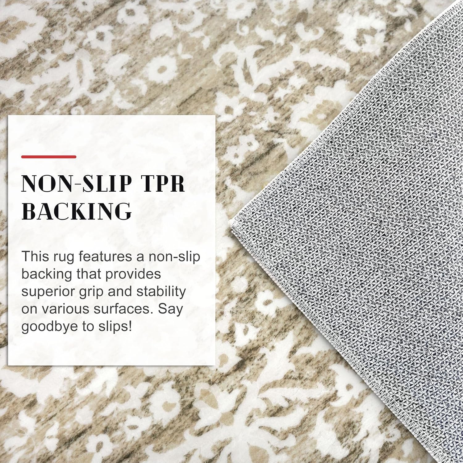 Vintage Entryway Rug 2x3 Washable, Beige Tan White Kitchen Rug, Super Soft Thin 100% Polyester Small Area Rug, Non-Slip Accent Mat for Foyer, Bedroom, Office - Image 6