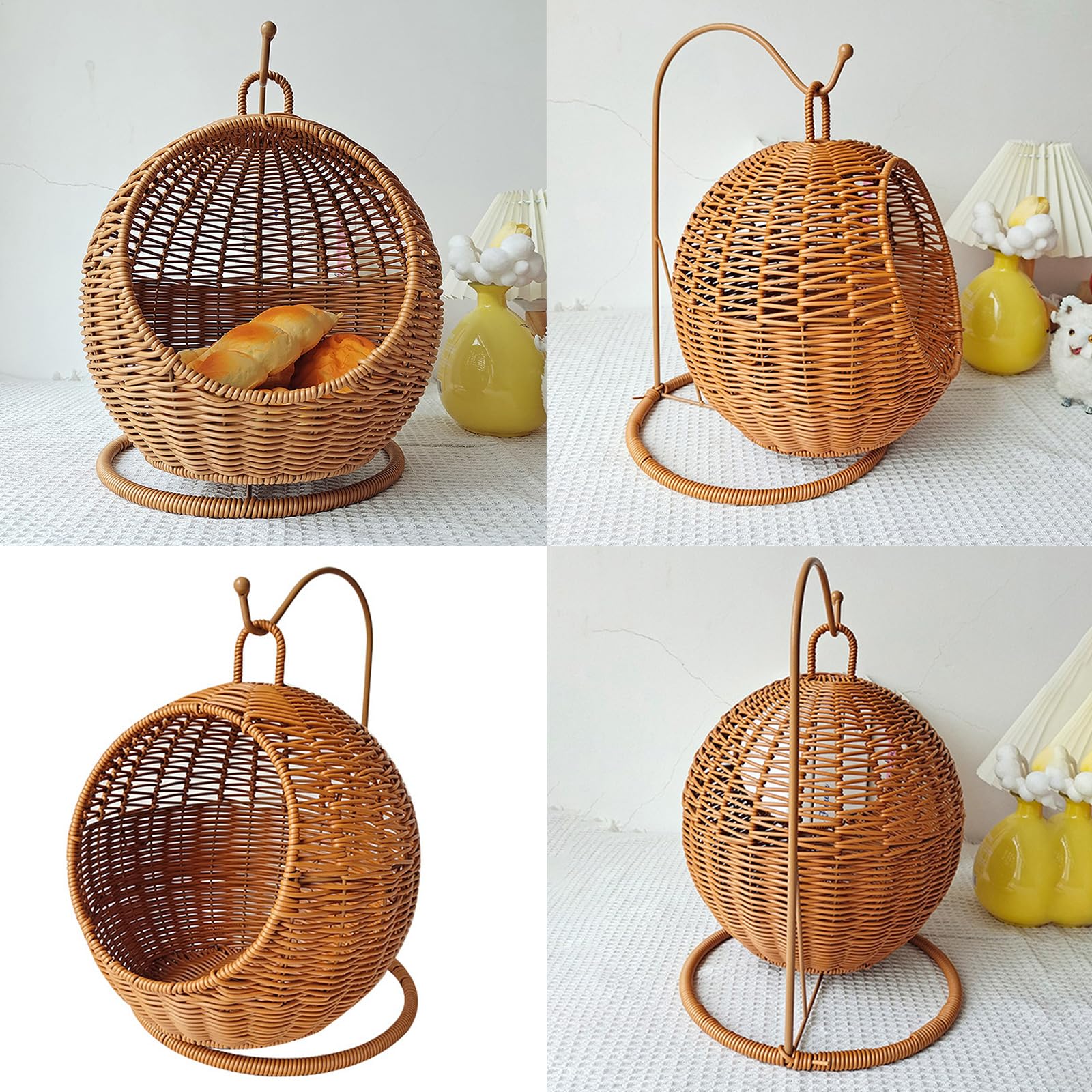 Cesta per gatti in finto rattan, letto amaca da appendere per piccoli spazi, comoda cuccia per gatti di piccola taglia per interni