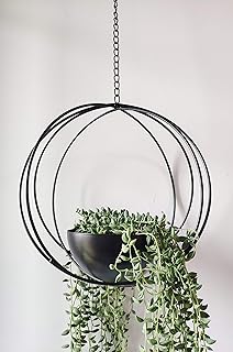 RISEON Boho Black Metal Plant Hanger,Metal Geometric Hanging Planter, Modern Planter, Mid Century Air Plant Holder Stand, Minimalist Planter for Indoor Outdoor Home Wedding Decor