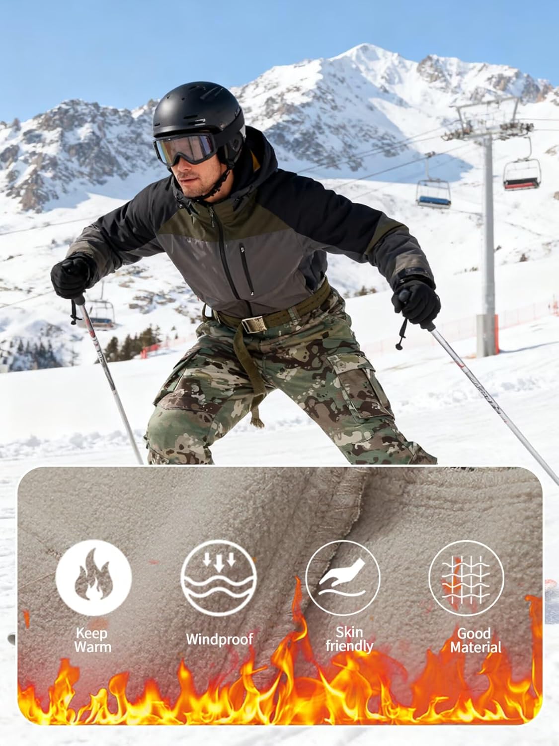 TRGPSG Men's Fleece Lined Hiking Pants Winter Camo Cargo Pants Windproof Tactical Casual Work Ski Pants with 8 Pockets - Image 2