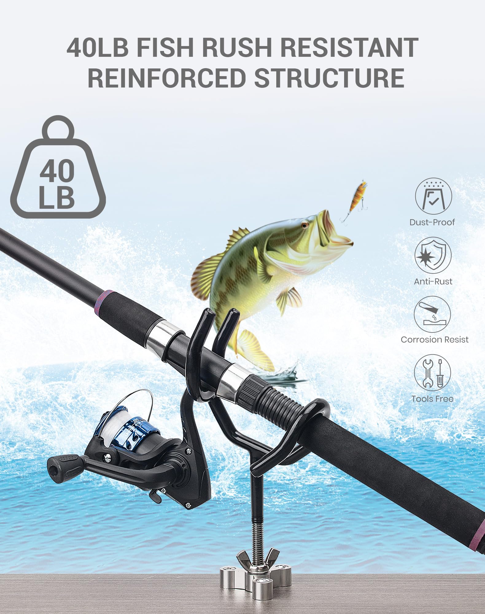 a fishing pole makes an angle of 20 Mojiate 8-Pack Sure Grip Rod Holder for Boat tasgs Okuma Best Ultralight Spinning Size:#8 / 4cm