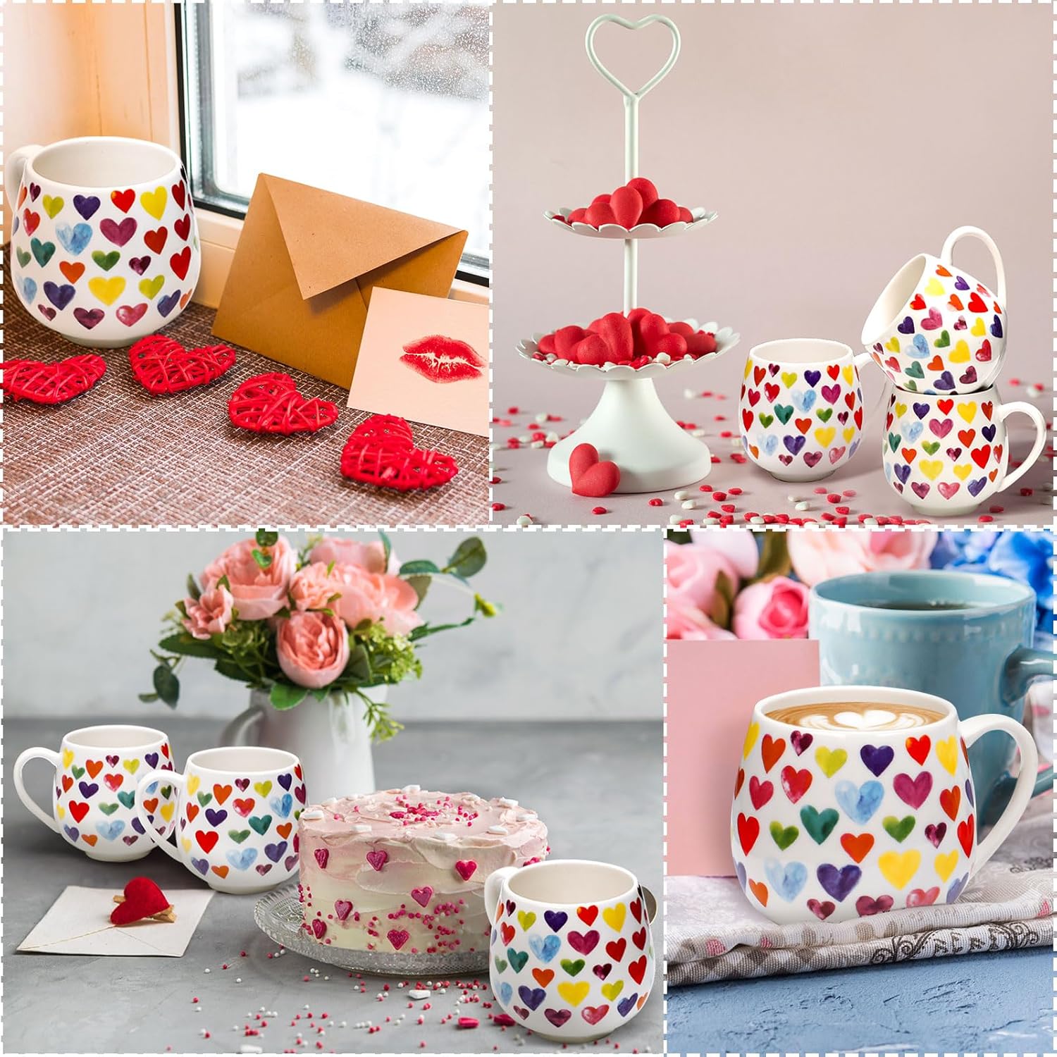 Layhit 6 Pcs Valentine's Day Coffee Mugs 12 oz Valentine Ceramic Mugs Bulk Cute Couple Cups Set for Anniversary Wedding Engagement Birthday Couple Gifts Mom Girlfriend (Heart)