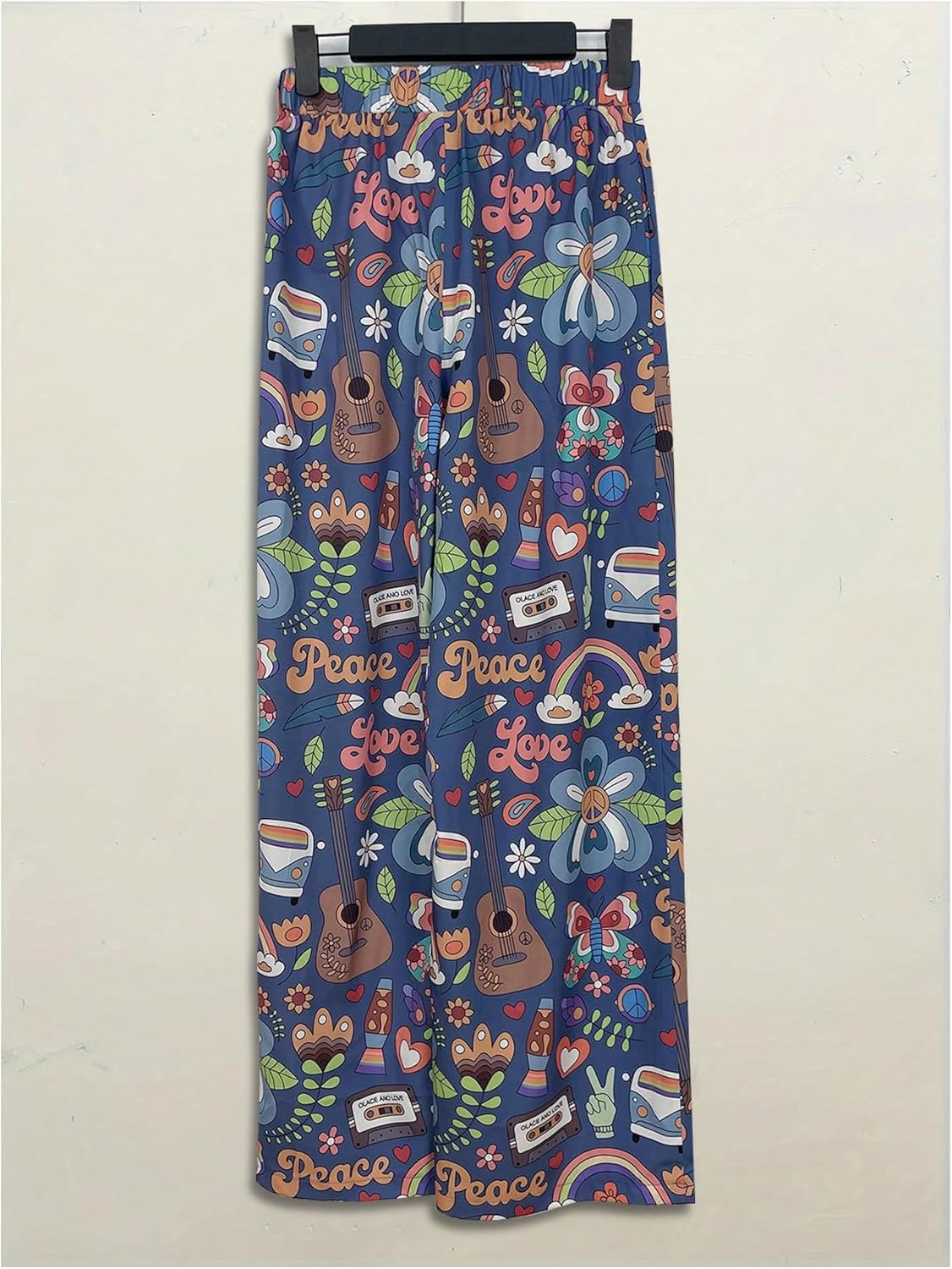 SOLY HUX Women's Graphic Print Wide Leg Pants Tie Front Elastic Waist Baggy Casual Vacation Long Trousers - Image 2