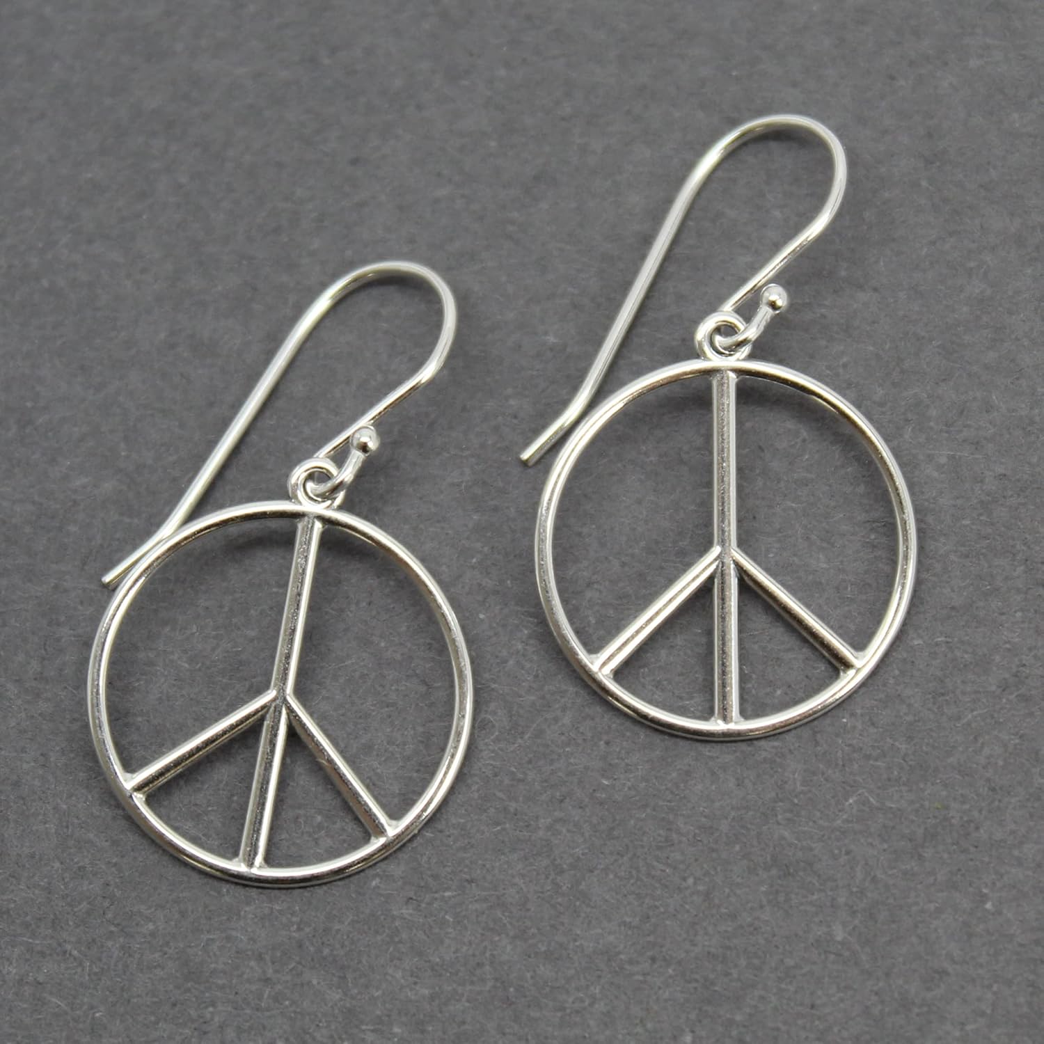 Handmade Peace Sign Dangle Earrings in Sterling Silver - Image 5