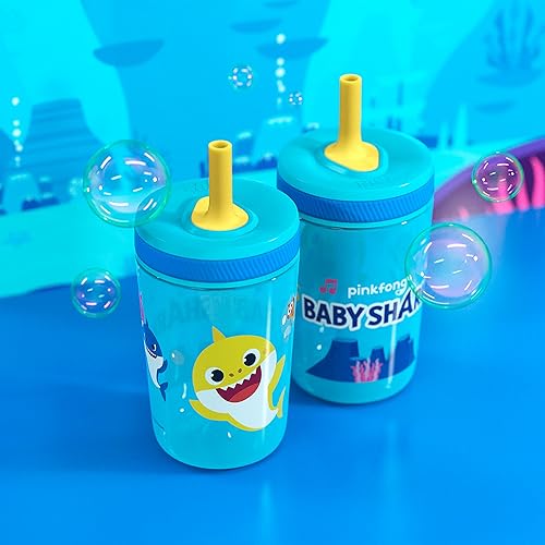 Miniatura 2 de Zak Designs - Juego de vasos Baby Shark Kelso de 15 onzas, sin BPA, tapa de rosca con popote hecha de plástico duradero y silicona, paquete perfecto