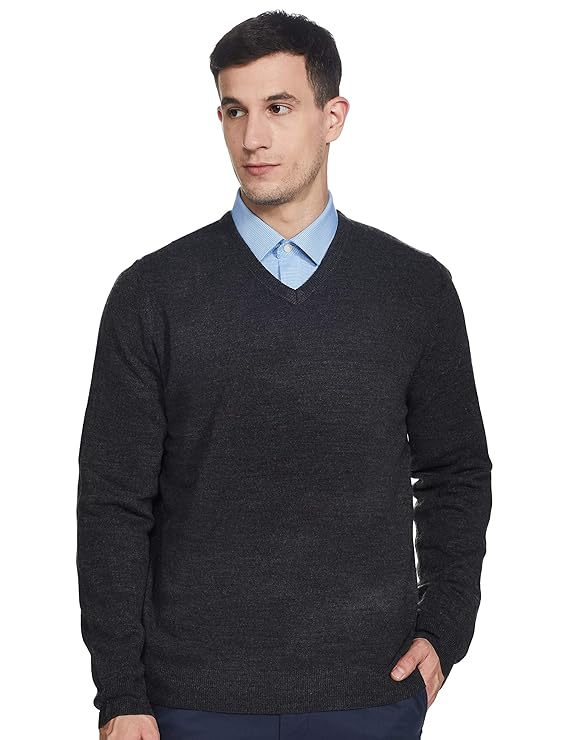 Marks & Spencer Men's Casual Acrylic Sweater (T30_7029M_Charcoal_L) Amazon.in Clothing