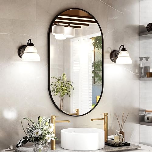Miniatura 7 de Espejo de baño ovalado de 22 x 38 pulgadas, marco de metal cepillado elegante para colgar vertical y horizontalmente, decoración moderna perfecta