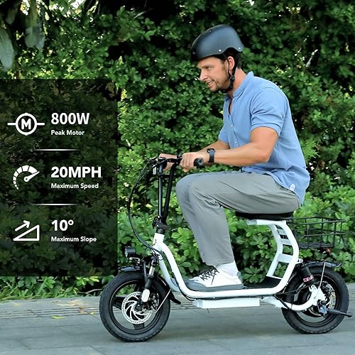 Miniatura 2 de Caroma Peak - Patinete eléctrico plegable de 1200 W con asiento, scooter para adultos de 14 pulgadas, batería de 500 Wh de hasta 30 millas y 20 MPH,
