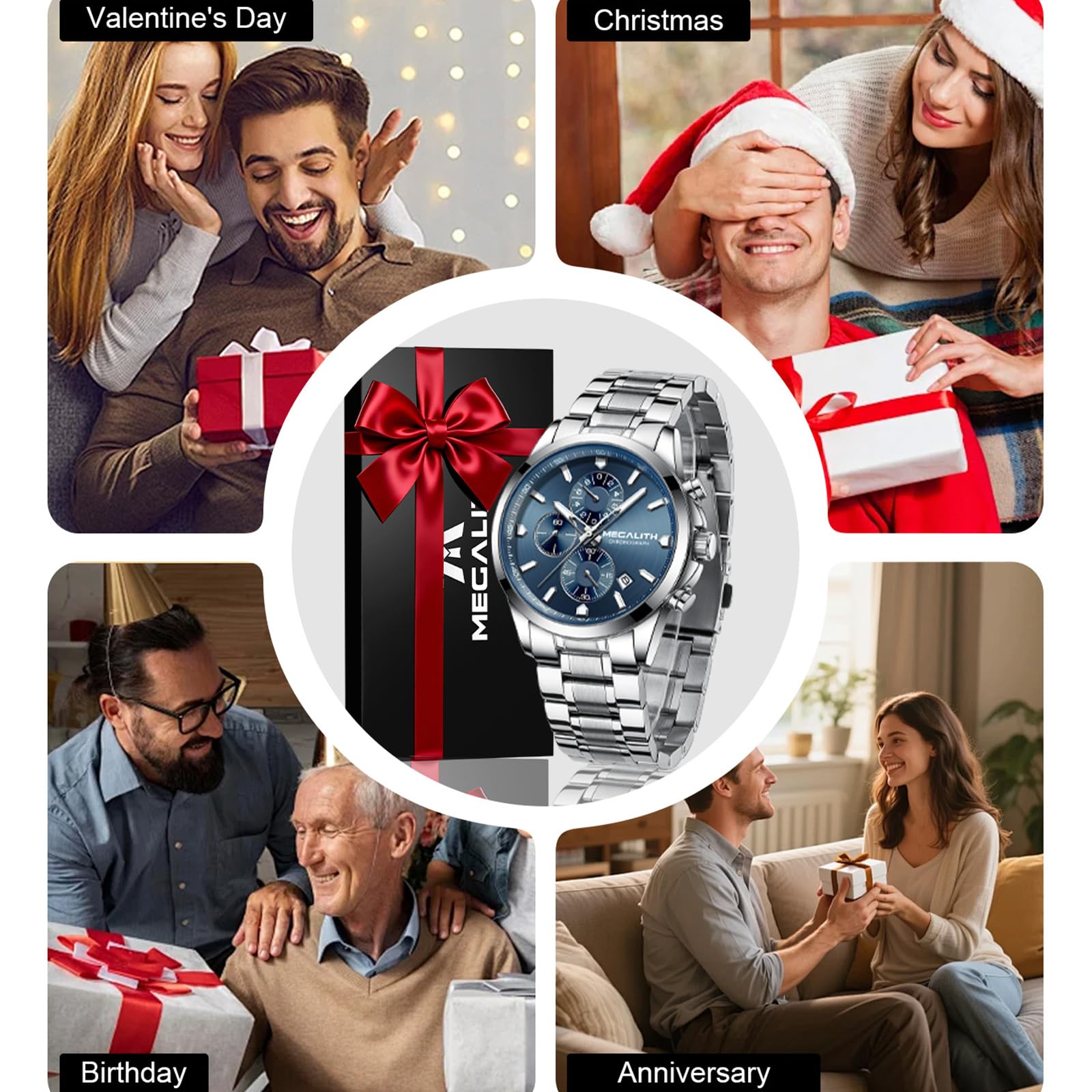 MEGALITH Herren Uhren Edelstahl Armbanduhr: Analog Quarz Wasserdicht Chronograph Herrenuhren mit Leuchtend Datum - Stilvoll Geschenke für Business Männer Jubiläum Geburtstag