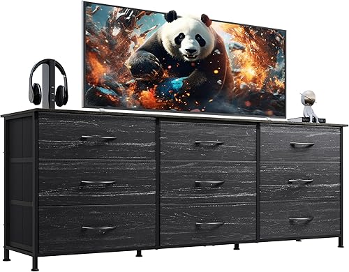 Miniatura 19 de WLIVE Cómoda de 63 pulgadas de ancho para dormitorio, soporte de TV para TV de 65, 70, 75 pulgadas, cómoda ancha con 9 cajones, centro