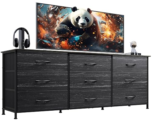 WLIVE 63''W Dresser for Bedroom, Black Dresser TV Stand for