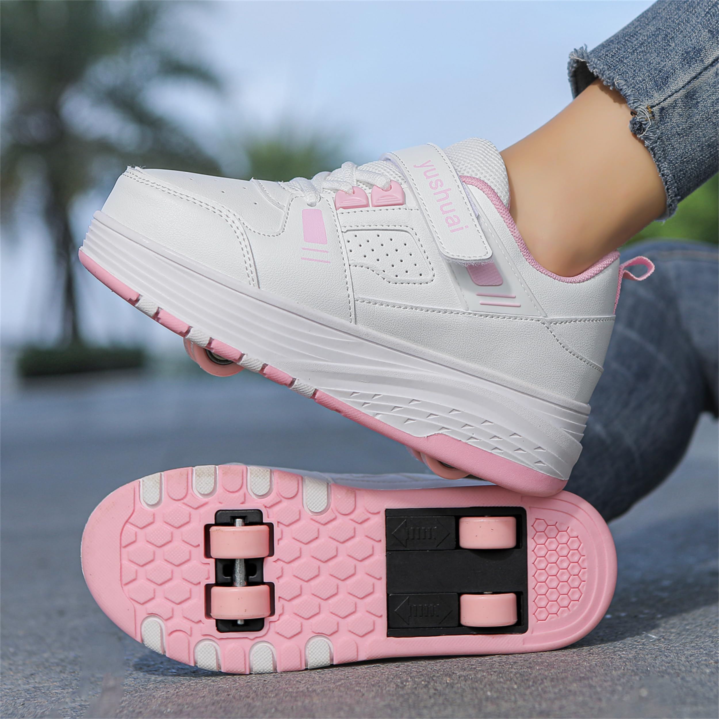 Zapatos con Ruedas para niños y niñas, Zapatillas de Deporte al Aire Libre con Ruedas para niños, Zapatillas de Skateboard con 4 Ruedas Ajustables para Pascua, Cumpleaños, Navidad